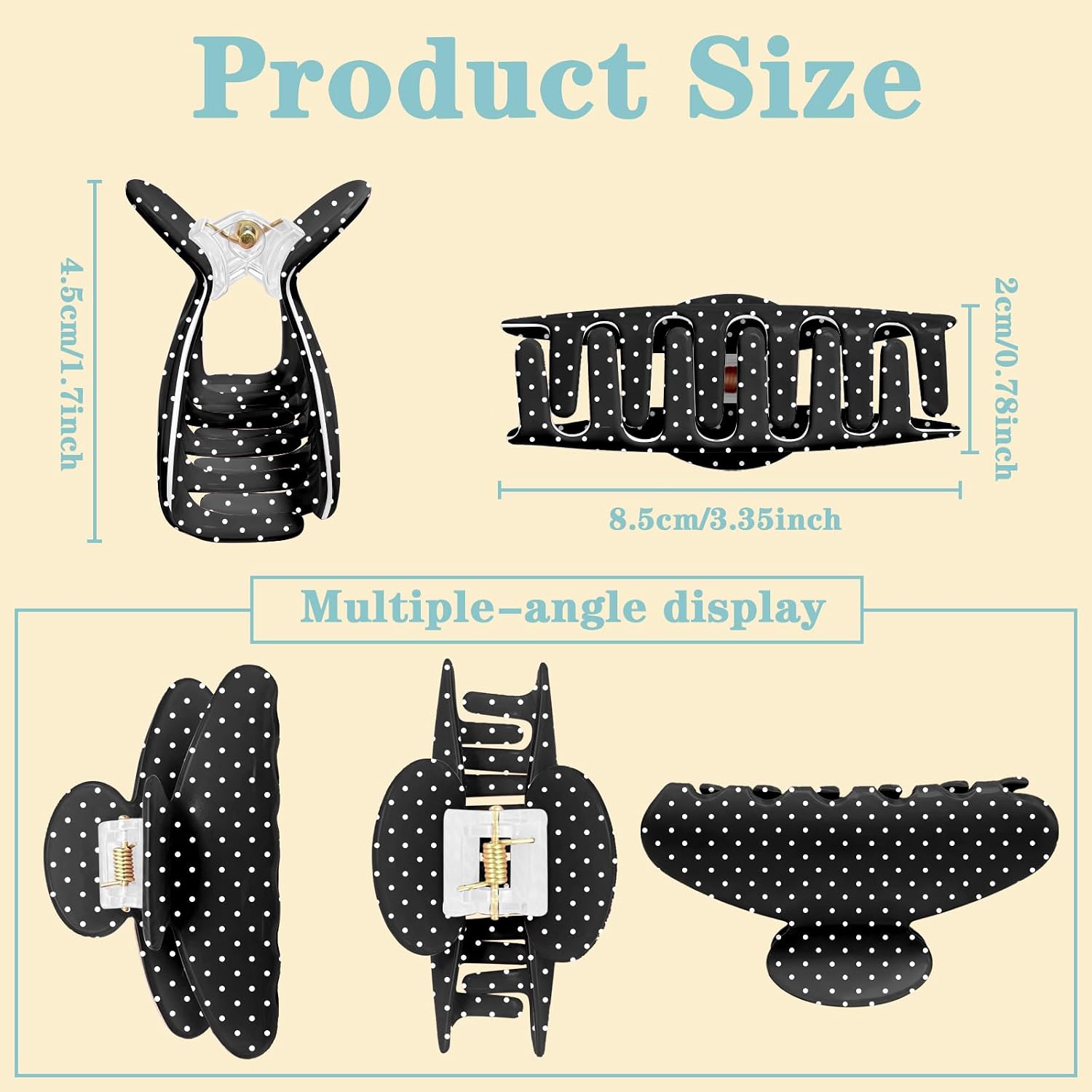 Claw Clip,Non‑Slip Design for Thin & Thick Hair,Cute Fashion Hair Accessories for Women & Girls(Black - polka dots) image 4
