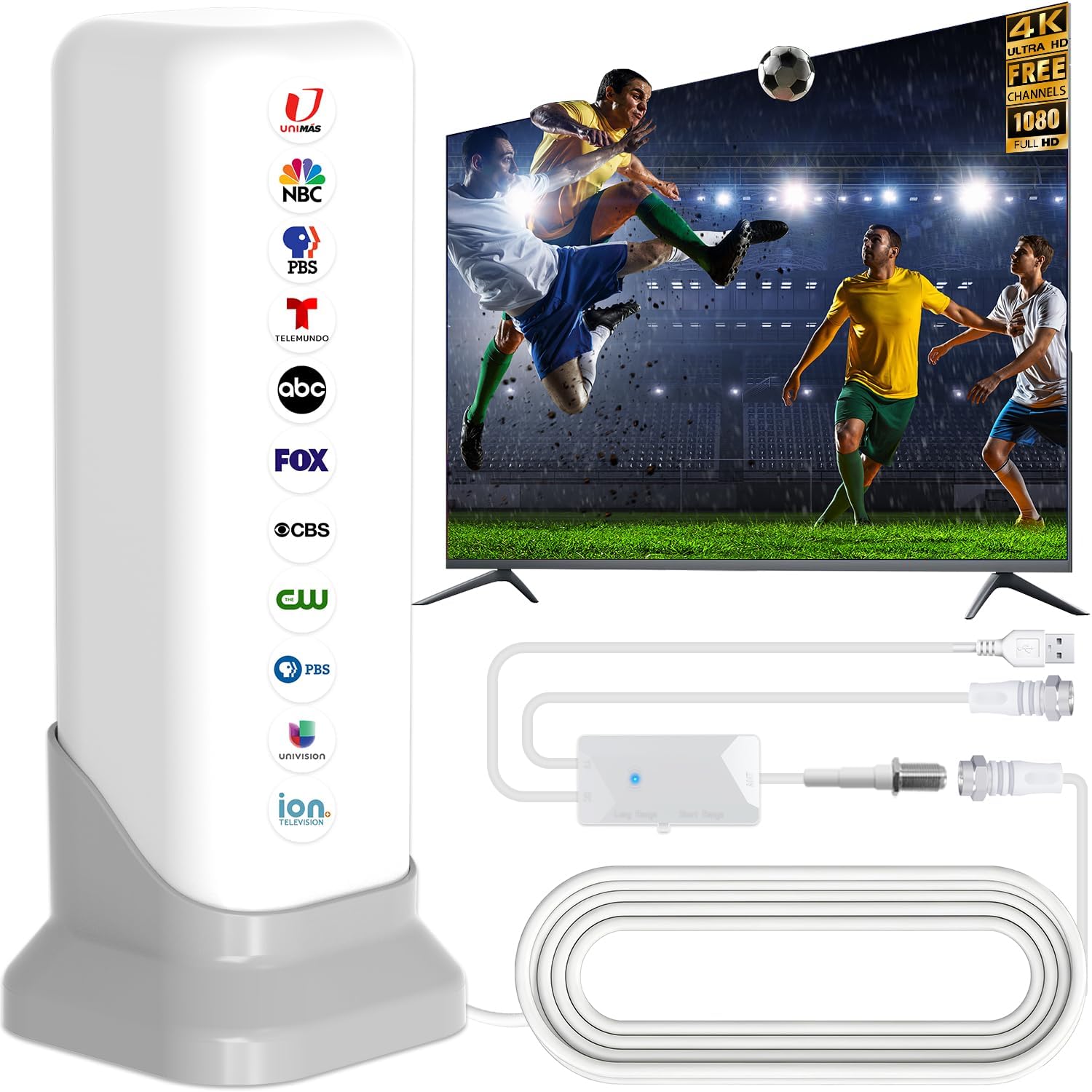 Digital TV Antenna for Smart TV Indoor, 2026 HD TV Antenna for Local Channels with Signal Booster & Magnetic Base, Indoor TV Antenna Supports 4K 1080P VHF UHF, 360° Long Range Reception, 13ft Cable