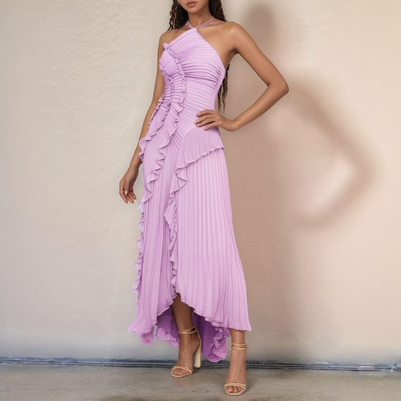 Robes de Soirée Femme Longue asymétrique Manches Courtes Col V Fendue Fluide Chic Robe de Cocktail pour Mariage Invité Bal de Promo Anniversaire Cérémonie décontractée Jupe Soleil
