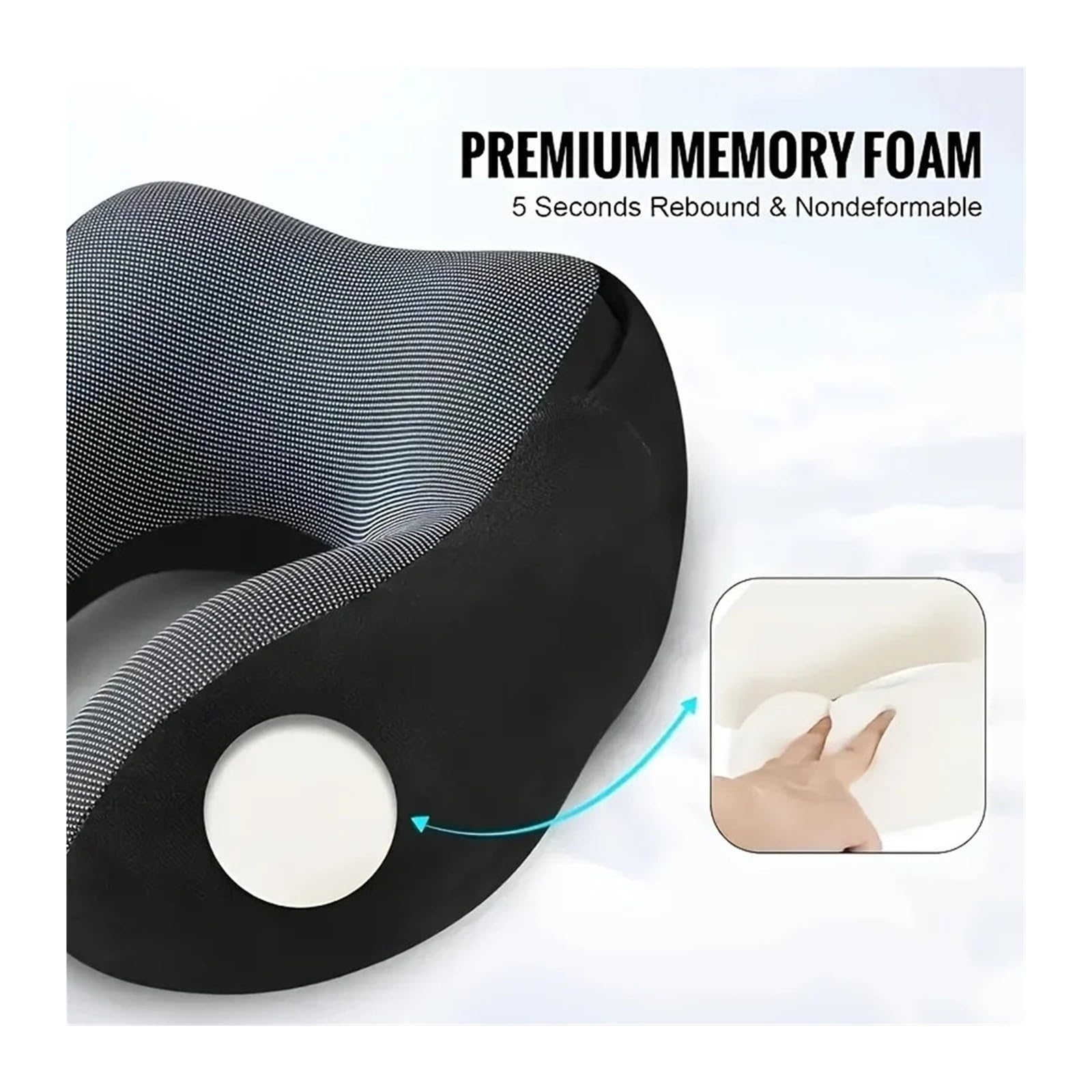 Memory Foam Hooded U-Shaped Travel Pillow For Car Nap