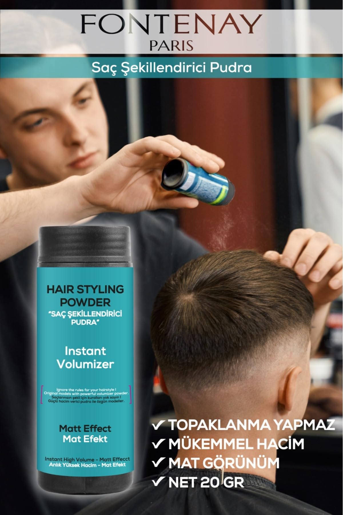 Fontenay Saç Şekillendirici Pudra Toz Wax Mat Effect Mavı 20Gr X2 + Geniş Aralıklı Wax Tarağı 3'Lü S