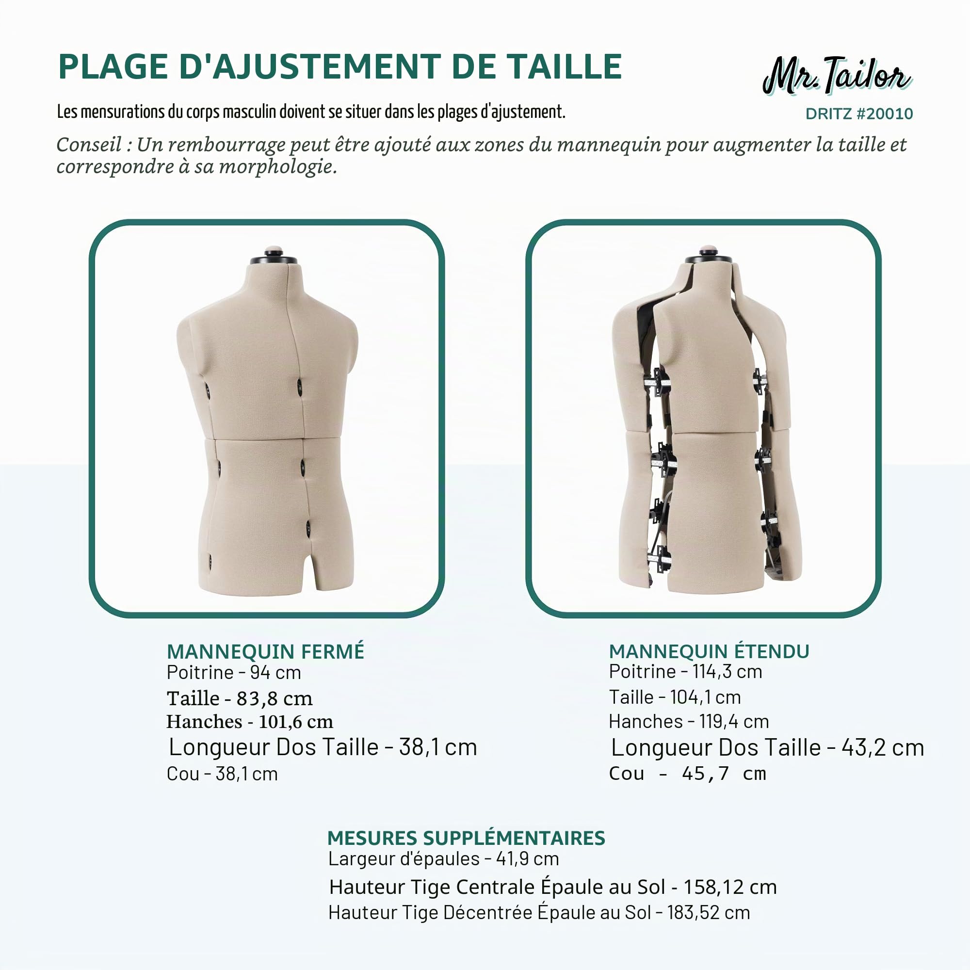 Dritz Mr. Tailor Robe réglable pour Homme Noir