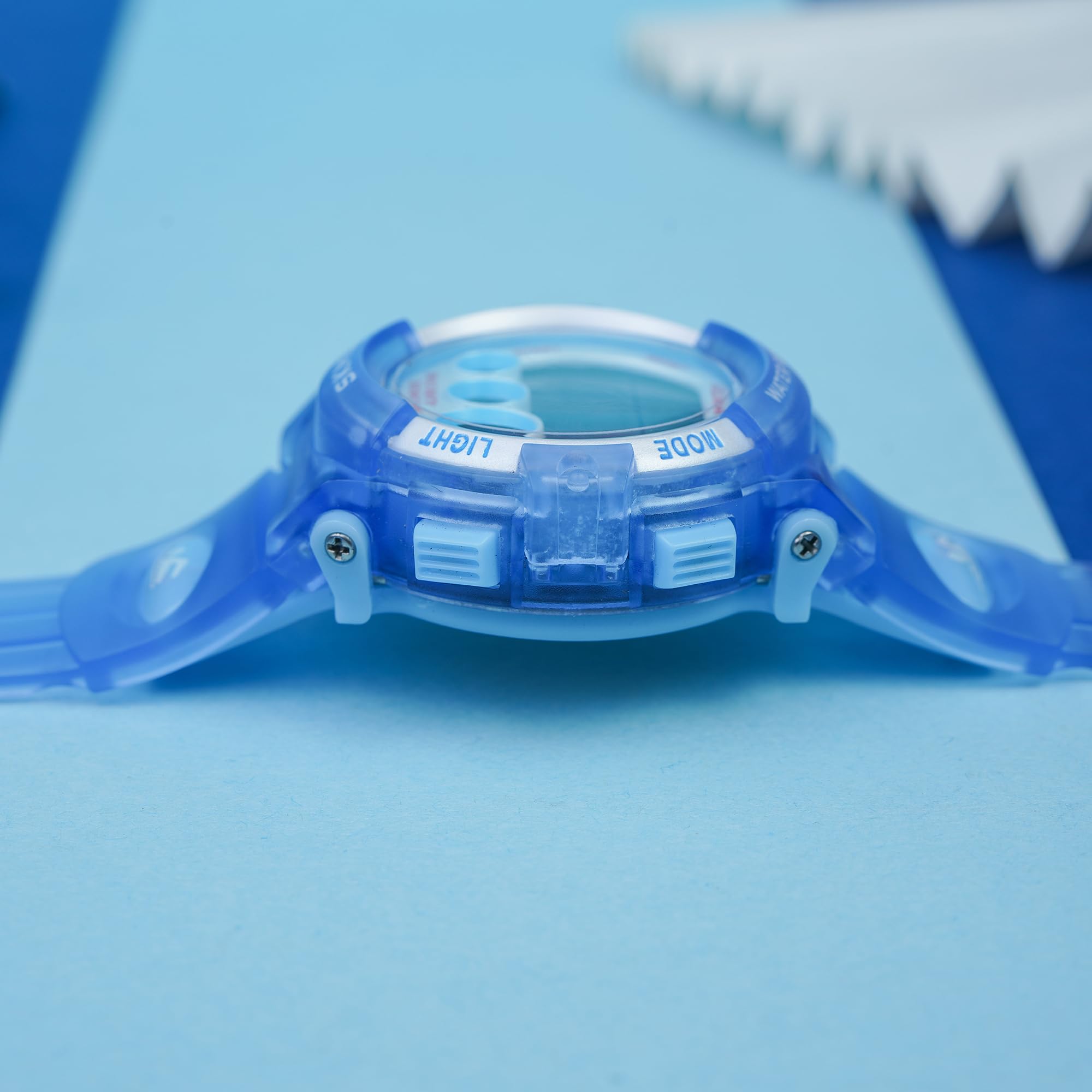SKMEI Kids Sports Multi Function Digital Watch, White Dial Blue ABS Case Kid's Watch, Transparent Powder Blue Color PU Rubber Band, LED Light Children Wristwatches for Boys Girls-1451 (PowderBlue) 3