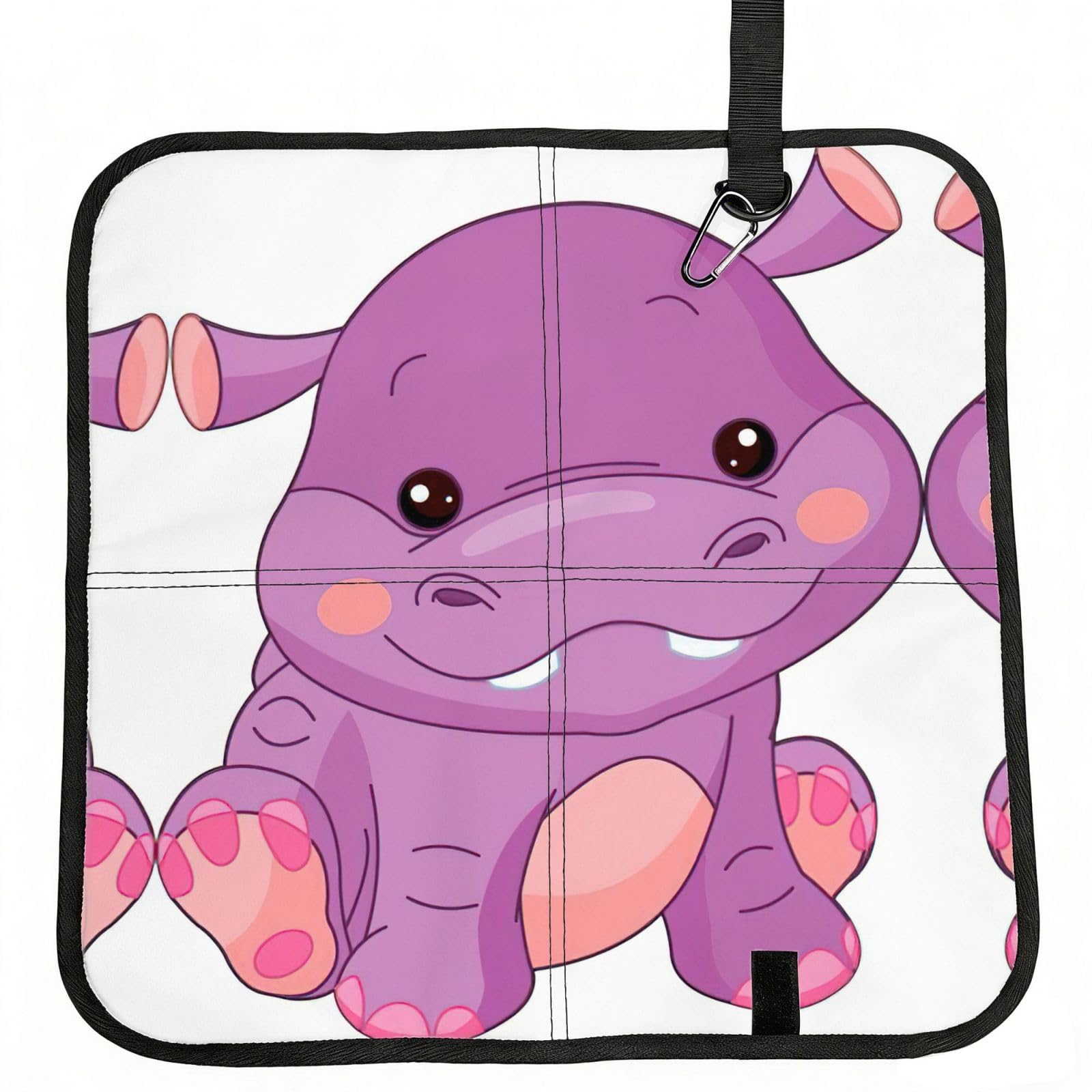 SDEGTHO Cartoon purple hippo Printed Foldable Seat Pad with Closure, Lightweight Cushion for Airplane Travel Camping