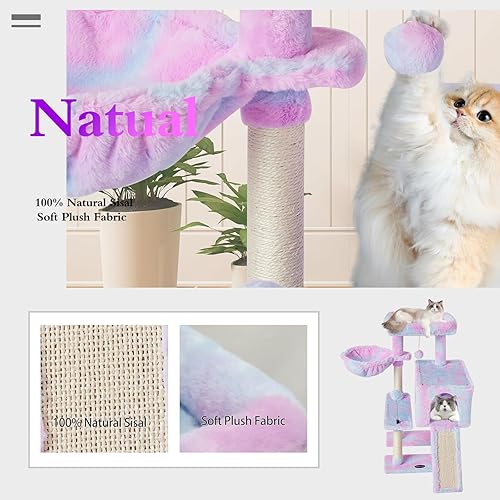 Miniatura 4 de MIAO PAW Torre de árbol para gatos de interior con diseño de arco iris, 10 unidades, con postes rascadores de sisal, plataforma de salto, muebles