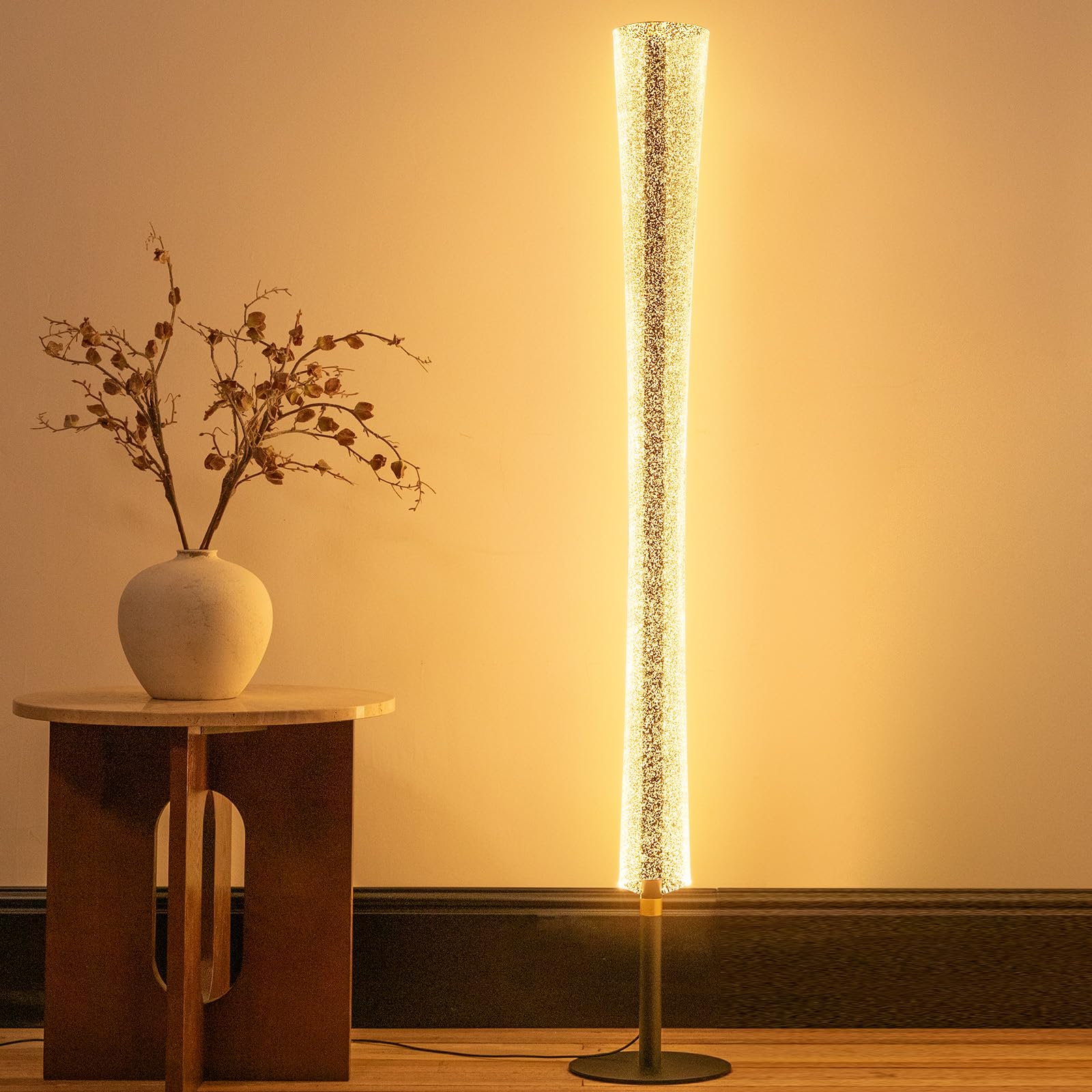 NUÜR Modern Floor Lamp, Cylindrical Tube Design, Dimmable Standing Lamp with Remote Control, Stepless Adjustable Colours & Brightness, Industrial Lighting for Living Room, Bedroom, Office