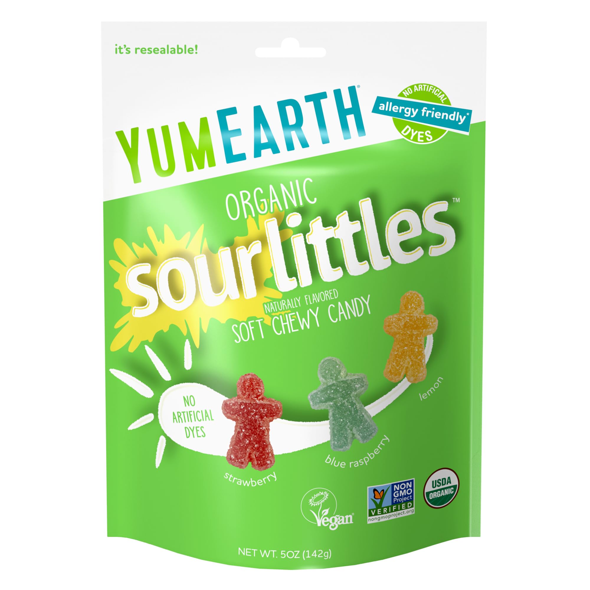YumEarth Organic Sour Littles Chewy Candy - Allergy Friendly (Top 9 Free), No Artificial Dyes, Non GMO, Gluten Free, Vegan Candy Snacks - 5 Ounce Bag