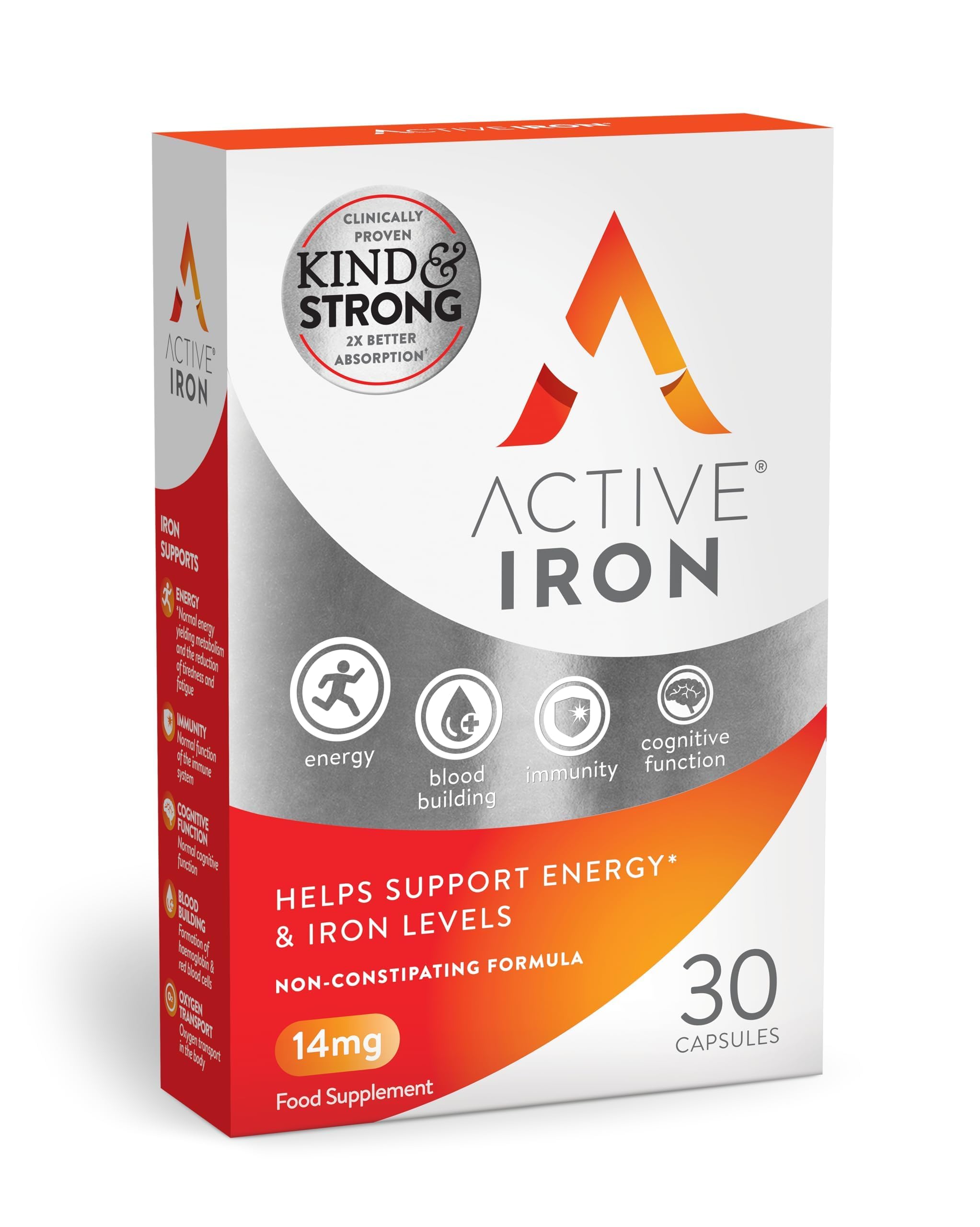 Active Iron Supplement 14 mg – Helps Support Iron & Energy Levels – Gentle, Non-Constipating, Highly Absorbed – 30 Capsules, 1 Month Supply
