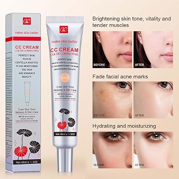 CC Cream with Centella Asiatica - SPF 25 CC Cream Foundation - Concealer Full Coverage Moisturiser Silky cream Even Skin Tone - Color Correcting Makeup Suitable for All Skin (Light)