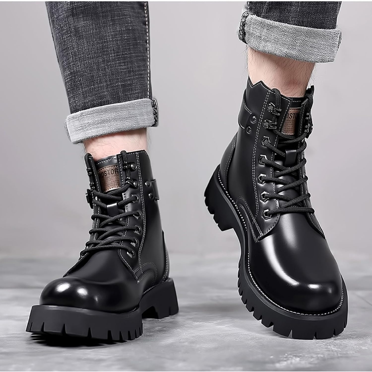 Chukka Ankle Boots for Men's Lace-up Chunky Platform High Top Side Zipper Combat Boot with Buckle Comfort Round Toe Non-Slip Lug Sole Casual Business Work Outdoor Ankle Booties