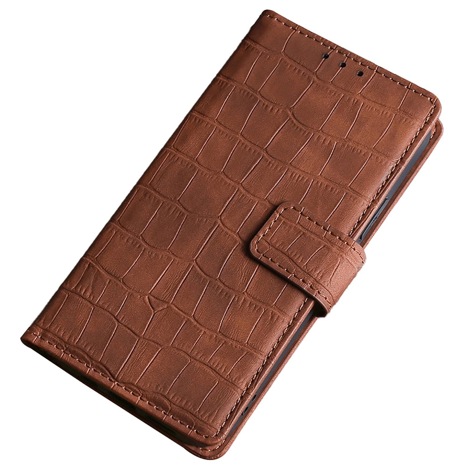 Étui portefeuille Google Pixel 9 Pro cuir crocodile marron avec porte-carte magnétique
