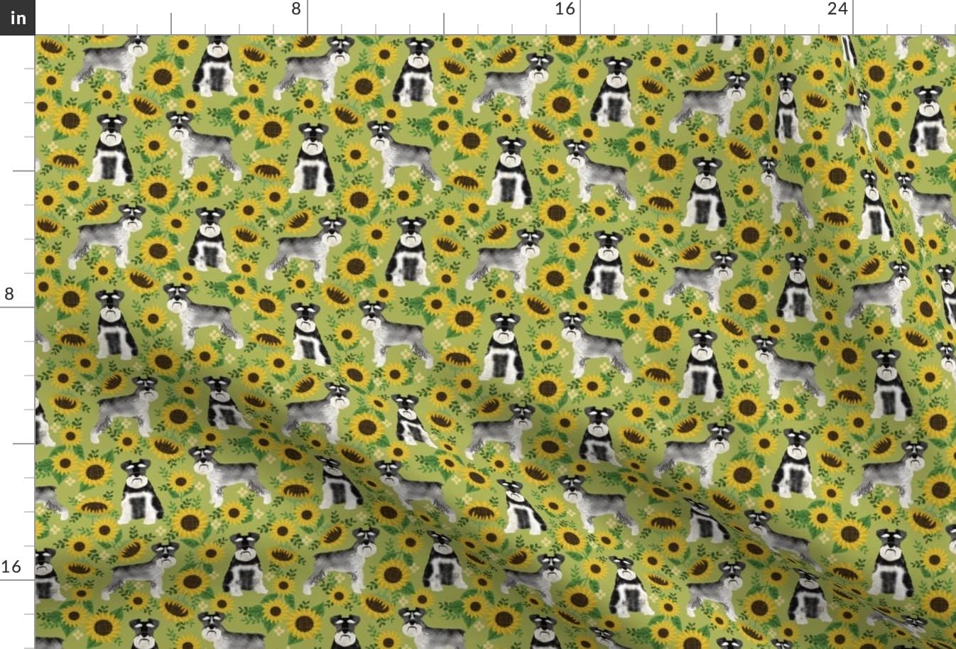 Spoonflower Fabric - Schnauzer Dog Sunflower Summer Green Schnauzers Sunflowers Floral Dogs Printed on Minky Fabric by The Yard - Sewing Baby Blankets Quilt Backing Plush