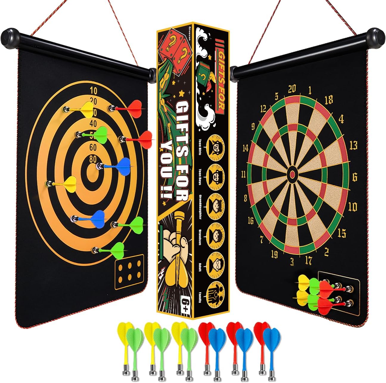 GiftsforTeenages Magnetic Dart Board: Safe Double-Sided Outdoor Games for Kids 6-16, Cool Teen Boys Girls Birthday Gifts