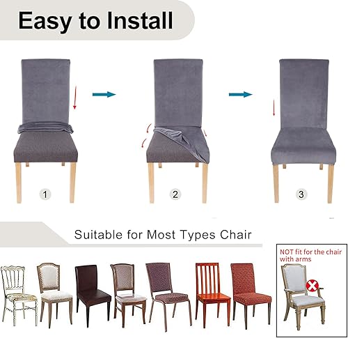Miniatura 6 de smiry - Fundas para sillas de comedor de terciopelo elástico y suave, extraíbles, Terciopelo, Gris plateado