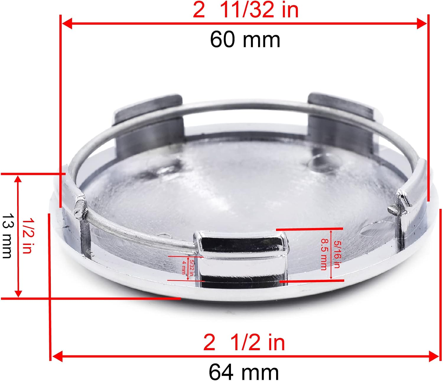 RTRHINOTUNING 4Pcs 64mm(2.52in)/60mm(2.36in) Car Wheel Center Caps ABS (Chrome)