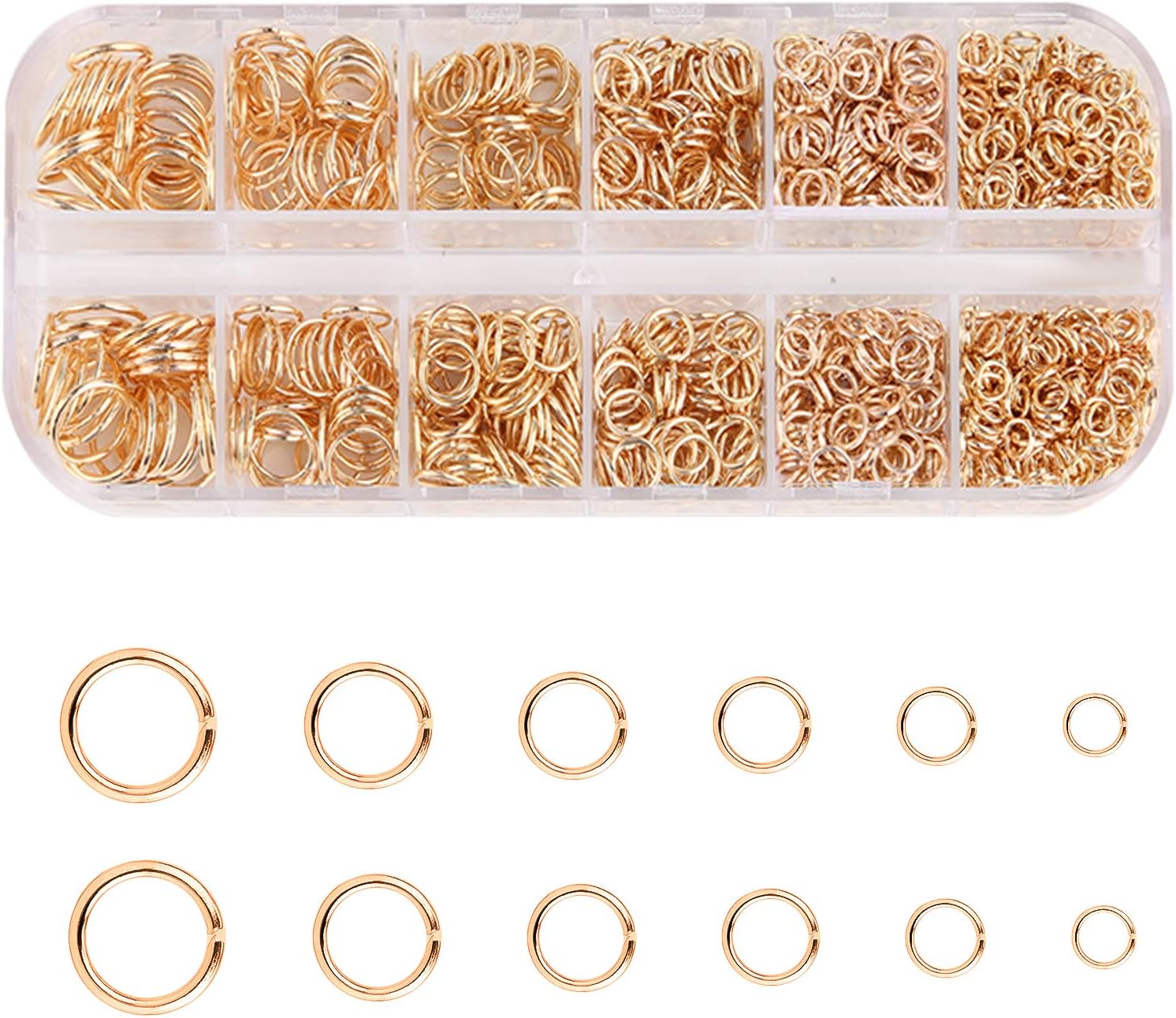 LUTER 1300pcs Jump Ring Red Copper Accessories for Jewelry Bracelet Key Chain Supplies Mixed Sizes DIY Earring Necklace Pendant Rings Repair Crafts Connector(4-10mm) (Gold)