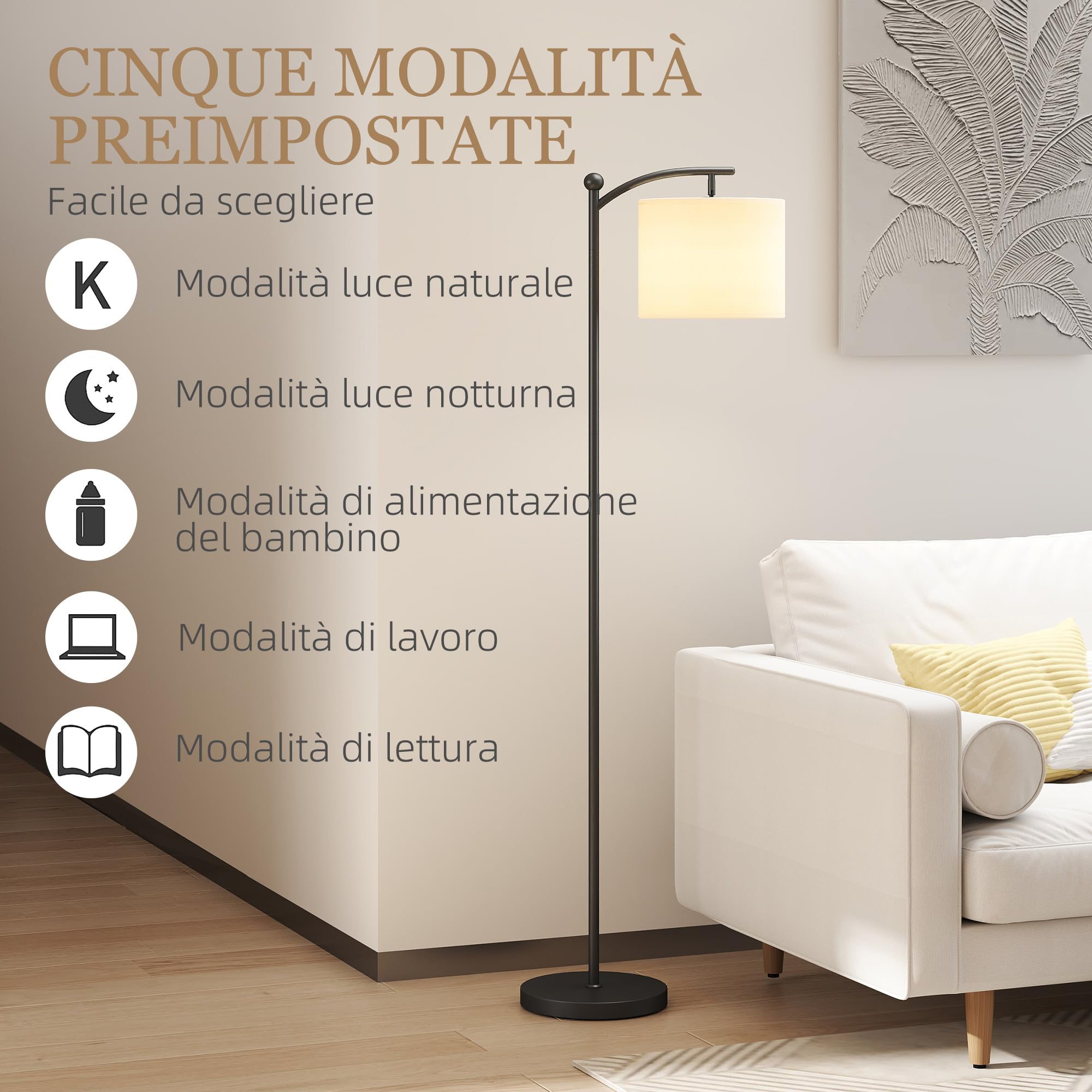 HOMCOM Lampada da Terra a LED Dimmerabile con Telecomando Piantana Nero | Lampada con Luce Regolabile, 11 Colori di Temperatura, 11 Luminosità, Timer 60 Minuti, per Salotto, Soggiorno, Camera