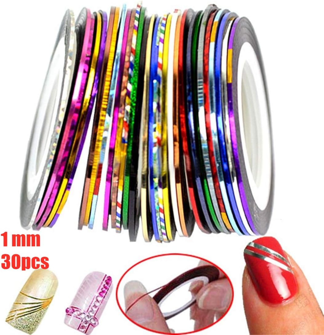 54 PCS Nail Art Striping Tape Lines Kit - 18 PCS Mermaid Candy Color Adhesive Sticker, 30 PCS Mixed Colors Rolls Striping Tape Line, 9 PCS Matte Texture Nail Art Striping Tape Line