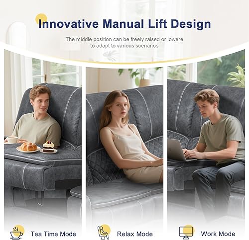 Miniatura 3 de Sofá reclinable de 3 plazas con sillón reclinable, asiento de cine en casa con consola elevable y reposabrazos extraíbles, sofá reclinable manual de