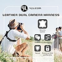 Vista 6 de Leather Dual Camera Harness Strap for Photographers,Adjustable Shoulder Crossbody Padded Harness for DSLR SLR