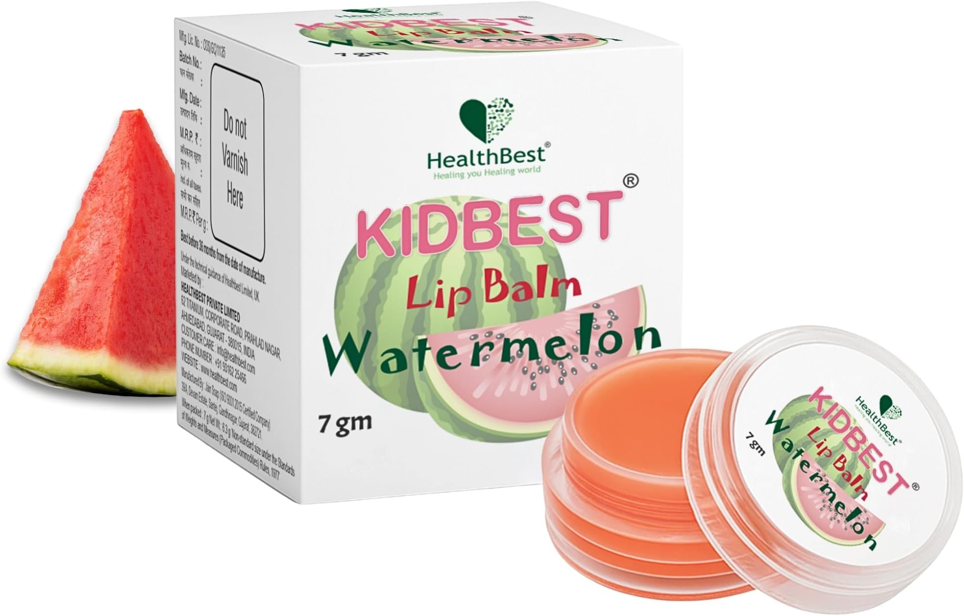HealthBest Lip Balm for Kids & Baby - 7gm Pink - Extra Vitamin Nourishing, Soothing Lips, Tear, Paraben, SLS Free - Watermelon Flavor