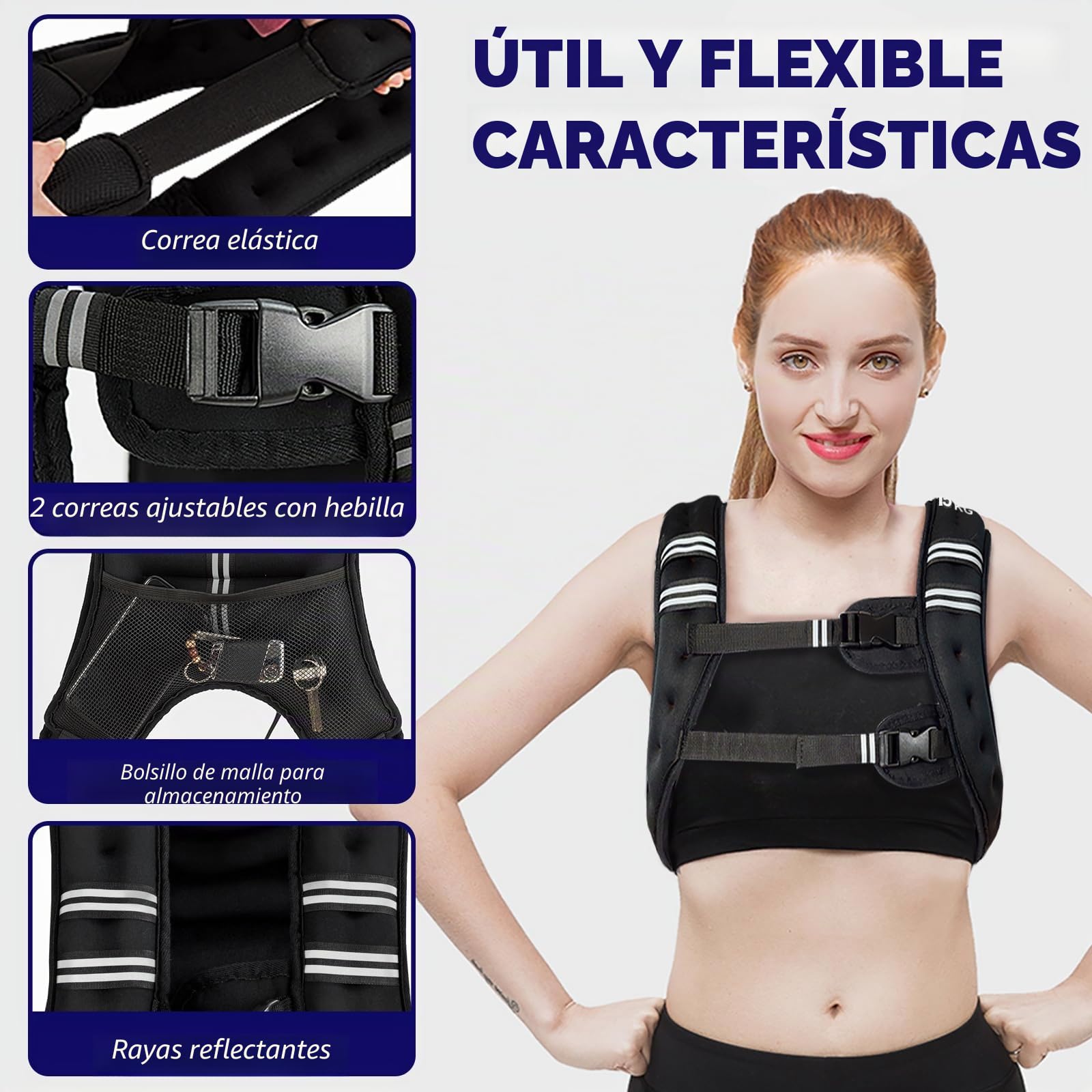 KOMFOTTEU Chaleco de Peso 5/9/15 kg, Chaleco Lastrado Neopreno para Entrenamientos de Peso, Chaleco para Correr con Tiras Reflectantes y Correas Ajustables, Negro