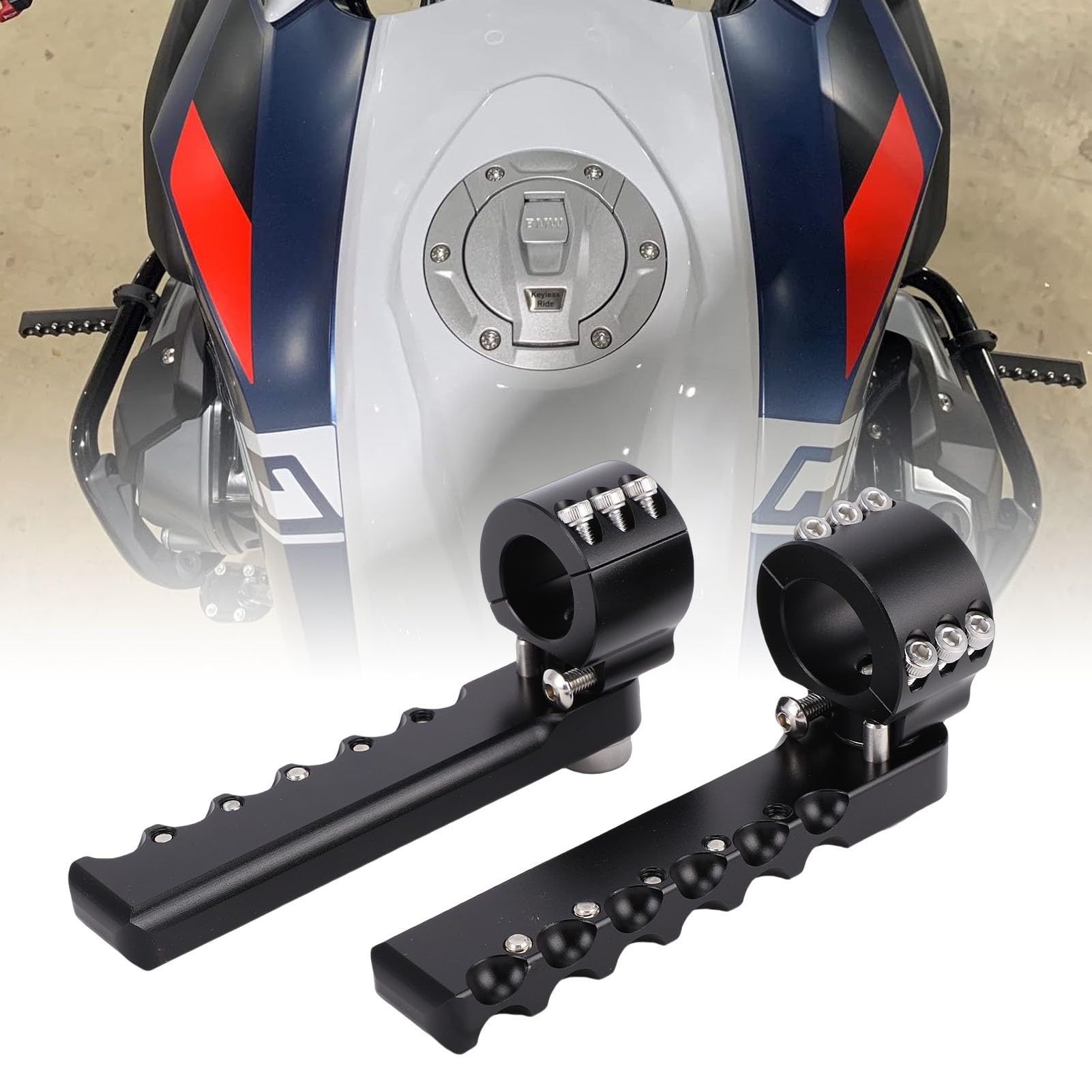 Vordere Klappbare Fußraste, 25 Mm Klappmechanismus aus Aluminiumlegierung, Sturzbügel-Fußstütze, Vordere Motorrad-Fußraste mit Schraubenschlüssel für R1300GS ab 2013 (BLACK)