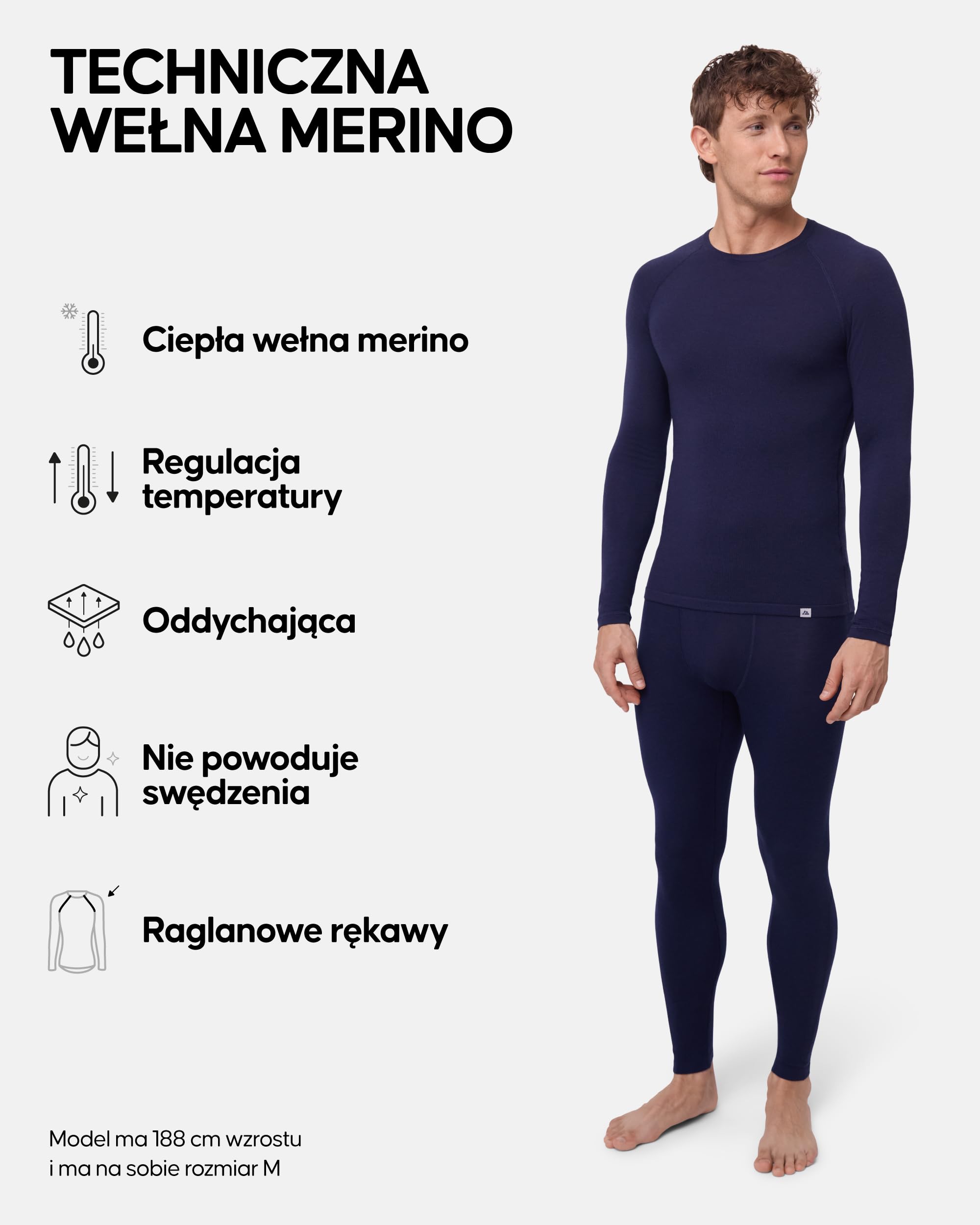 DANISH ENDURANCE Bielizna Termoaktywna Merino, Długie Kalesony Męskie, Wełna Merino, Zestaw Termoaktywny, Odzież Termiczna na Zimę