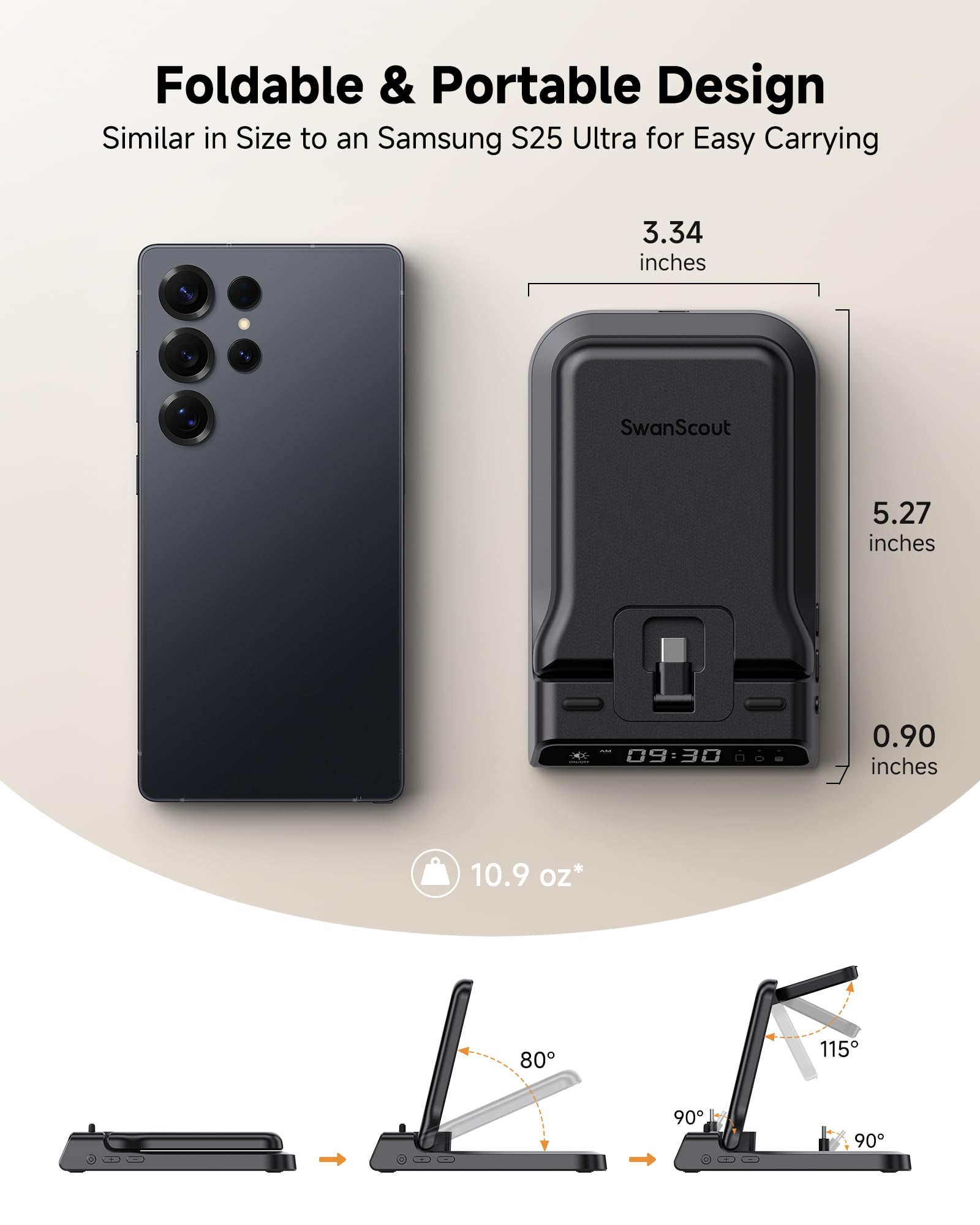 USB C 25W Stazione di Ricarica per Samsung Z Fold 8 Ultra/Flip 8/S26/A56 | Caricatore Piehevole 3-in-1 per Galaxy Watch 8/7/Ultra/FE/6, Carica Rapida per Samsung S26 Ultra/S26+/A36/A17/Z Flip/Z Fold