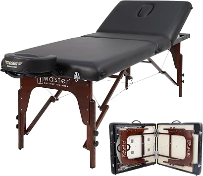 Master Massage 30 Somerest Portable Massage Table with Backrest Liftback| Black PU Upholstery | Beech Wood Contruction | Carrying Case Included