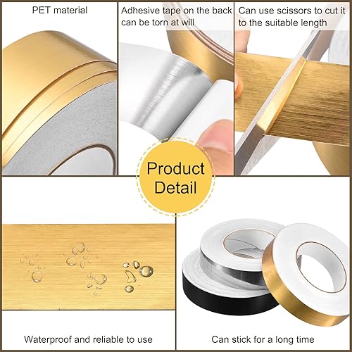 Miniatura 10 de uxcell Adhesivo autoadhesivo de aluminio de 0.39 pulgadas x 164 pies, tira de cinta adhesiva impermeable para pared, gabinete, cocina, color plateado