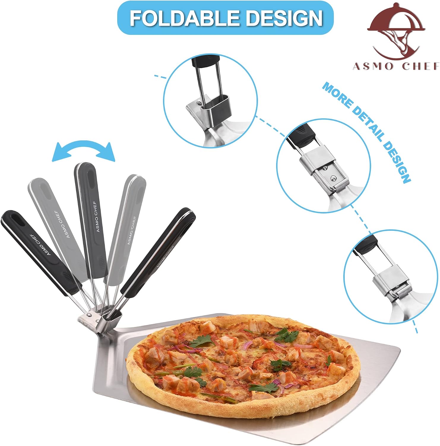 Pizza Peel 13” x 16” Extra Large Pizza Paddle with Foldable Stylish Long Handle Easy for Baking Pizza, Perfect for Home and Commercial Use