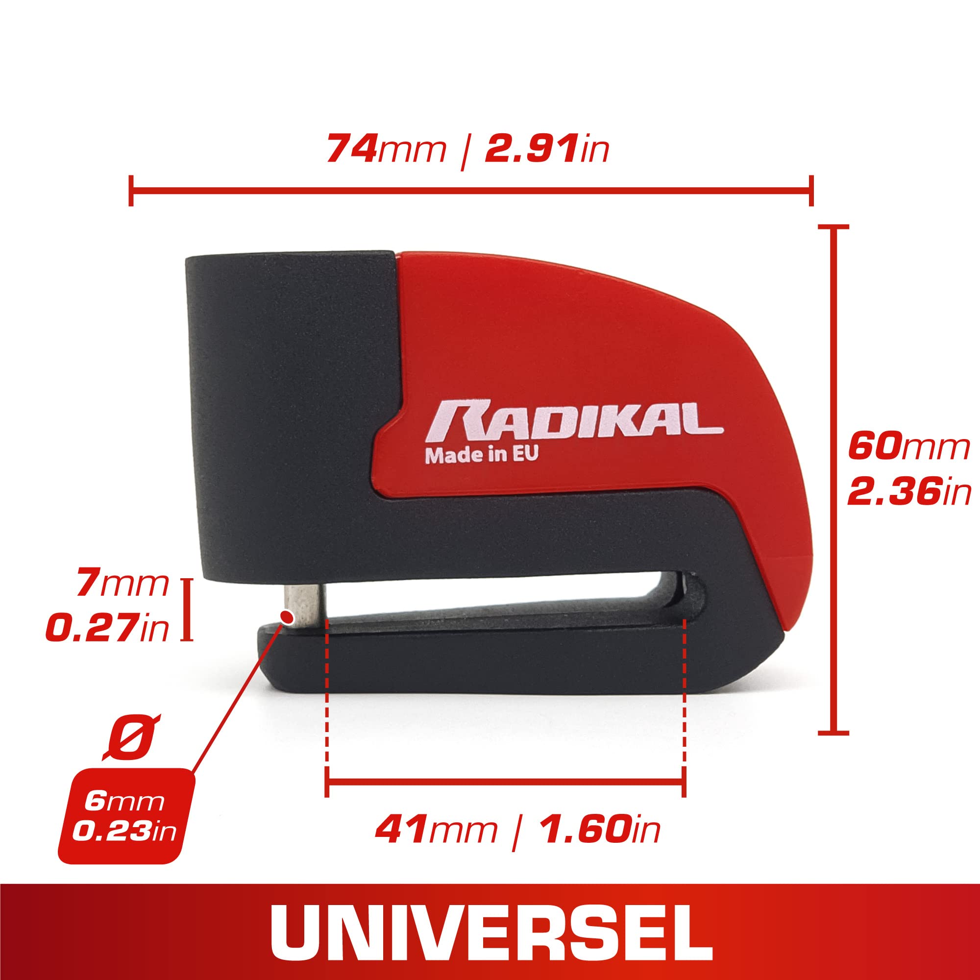 RADIKAL RK6 Bloque Disque Moto Premium avec Alarme 120db, Bouton ON, Avertisseur, Module Remplaçable Imperméable, Pile Longue Durée, Bloc Frein Roue Universel Scooter Moto Velo Trottinette Electrique