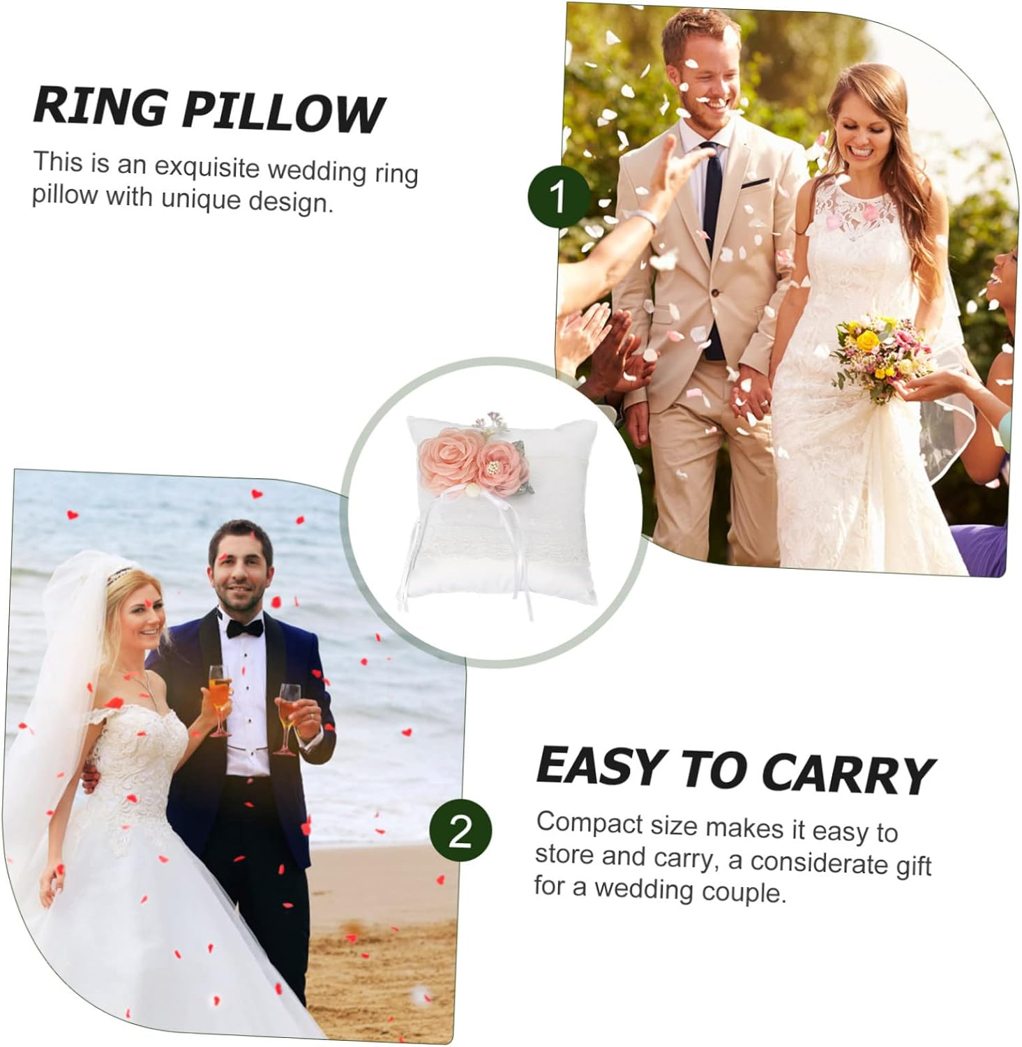 Luxshiny Wedding Heart Shape Pillow Ring Pillow for Wedding Ring Bearer Wedding Ring Holder Wedding Supply