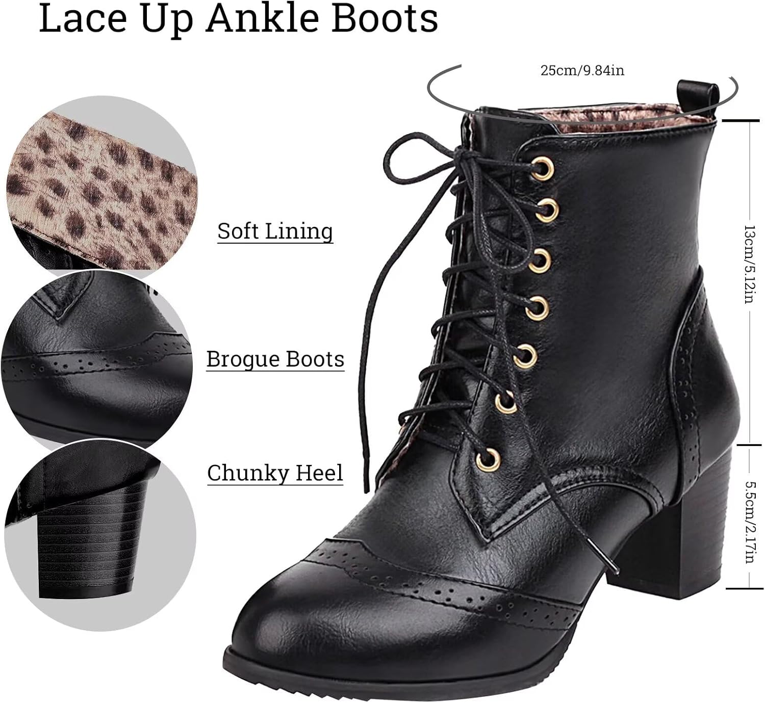 UniqueStride Women's Brogue Ankle Boots Lace Up Ankle Bootie with Chunky Block Heel Round Toe Shoes - Image 5