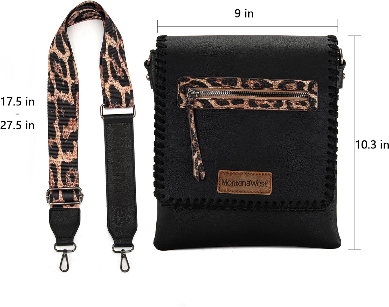Montana West Crossbody Bags for Women with Dual Compartments Western Cross Body Purse with Leopard Print Guitar Strap - Image 6