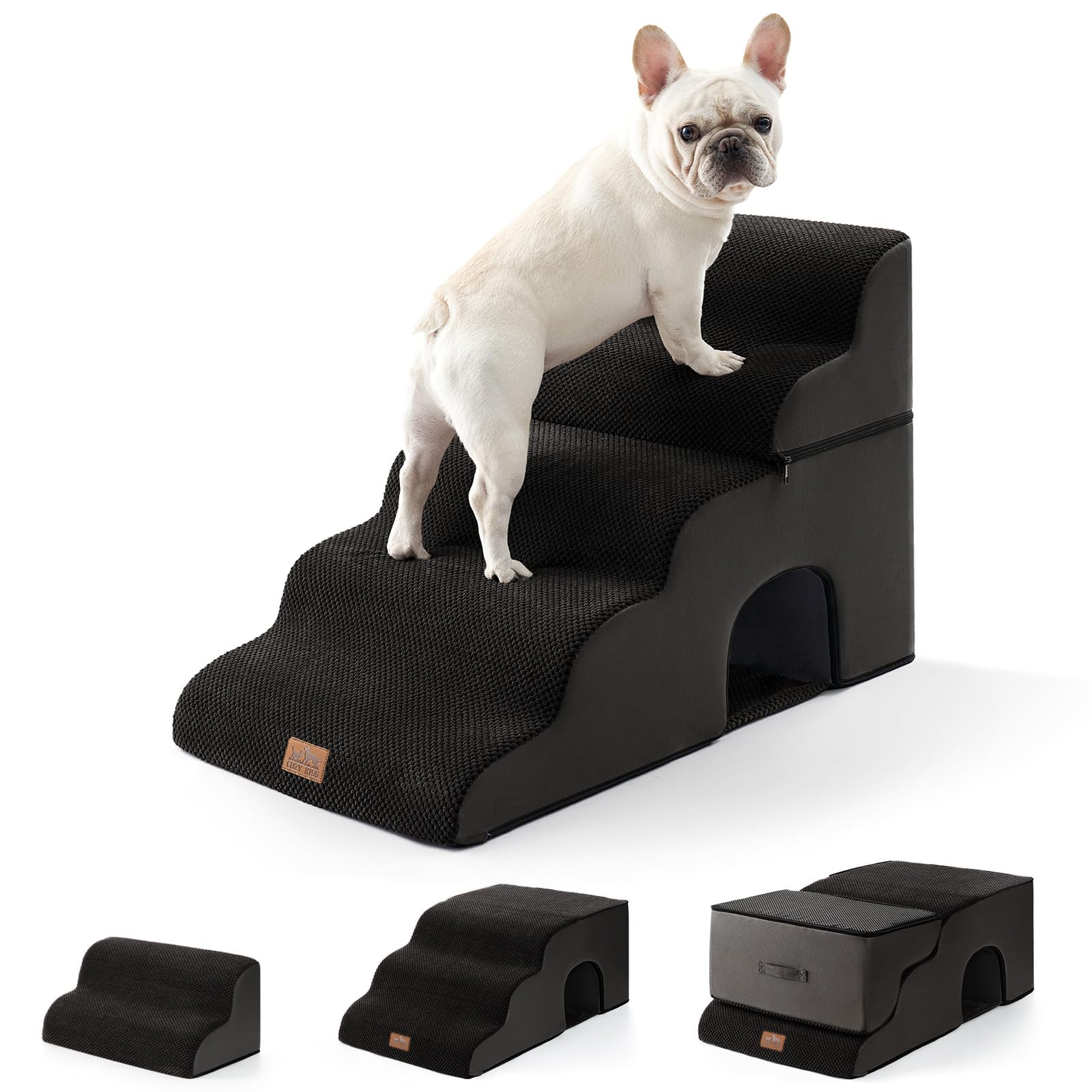 COZY KISS Small Dog Stairs with Tunnel, 5 Step Pet Ramp for High Bed