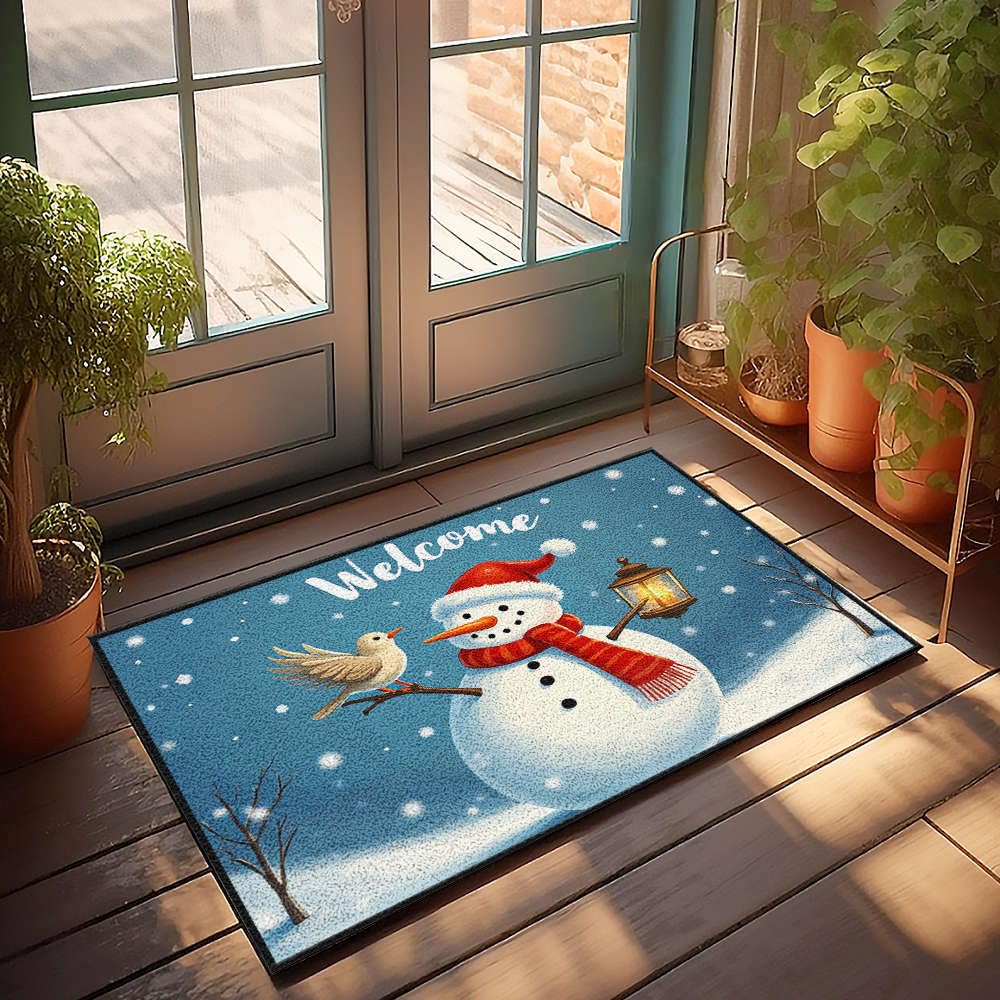 Paillasson bonhomme de neige automne et hiver tapis de porte extérieur 65x90 cm