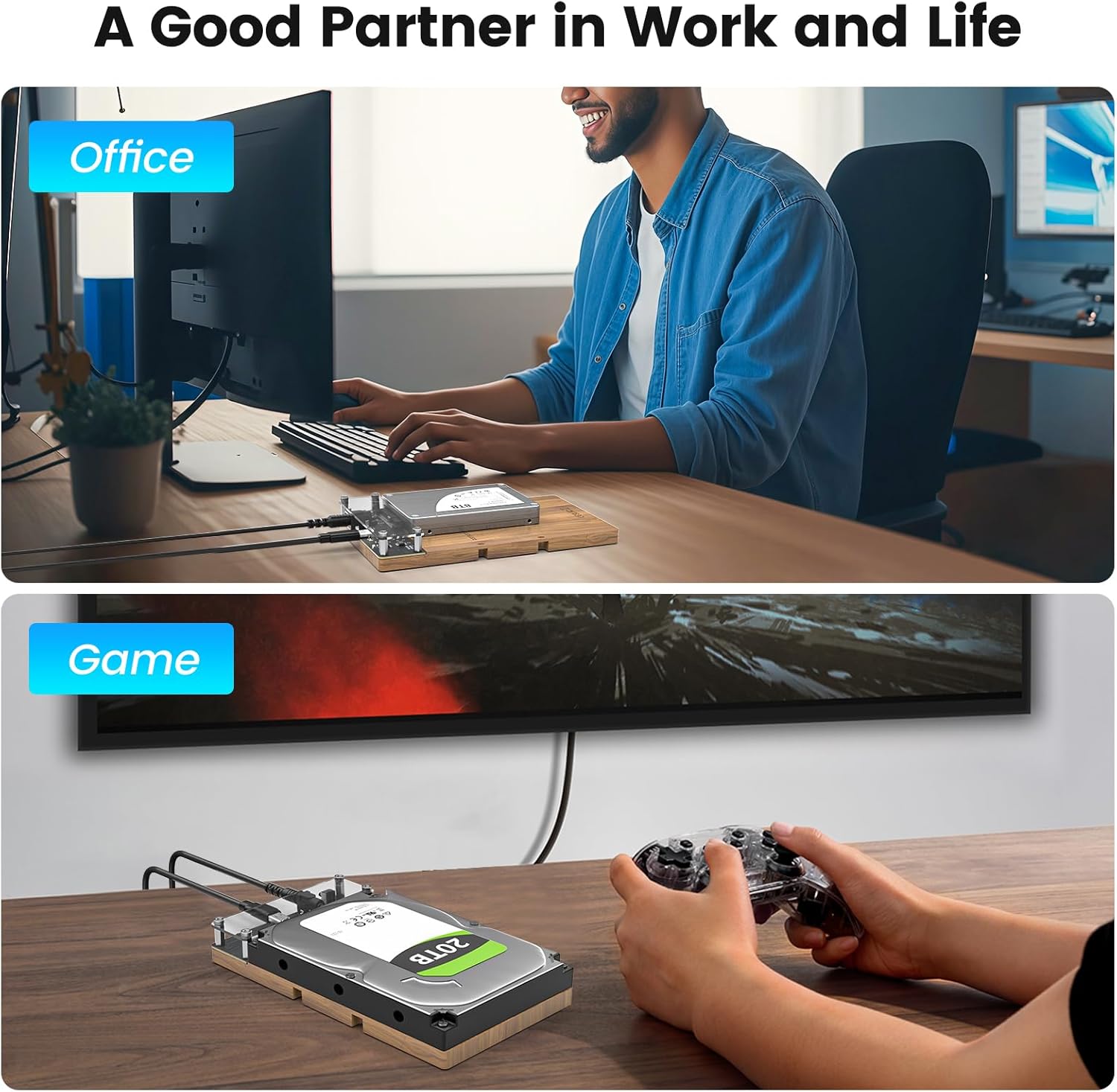 SAS to USB 3.0 Adapter,SAS SATA Hard Drive Docking Station for 2.5/3.5 inch SSD HDD, External Hard Drive Reader with 12V/2A Power Adapter, Tool-Free,Support up to 20TB - Image 7