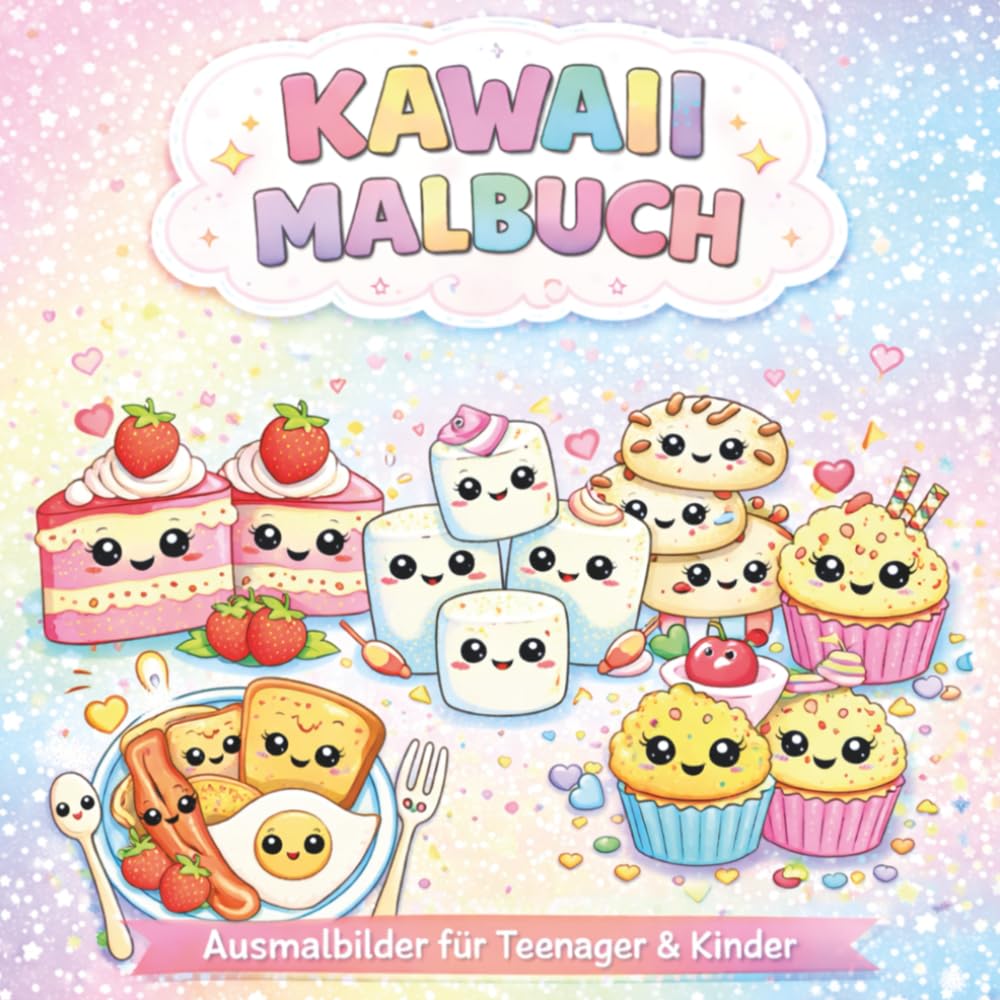 Ein süßes Malbuch voller Kawaii-Leckereien!: Süßes Malbuch mit Essen, Getränken & Desserts - Motive zum Entspannen Perfekt für Teenager & Erwachsene