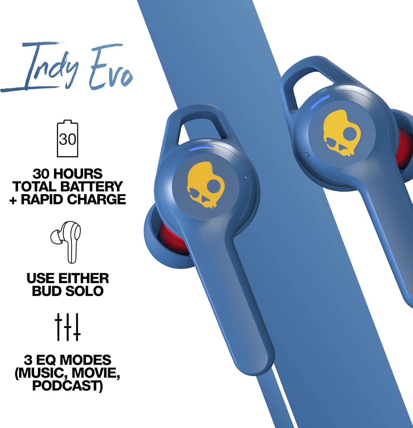 Skullcandy Indy Evo True Wireless In-Ear Earbud - 92 Blue (Renewed)