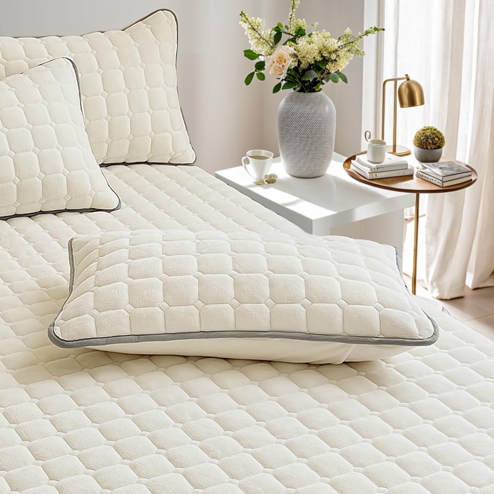 OKYUK Juego de edredón de terciopelo de lujo tamaño King, juego de edredón de terciopelo ligero, juego de cama acolchado de gran tamaño, con 2 fundas de almohada a juego, para todas las estaciones