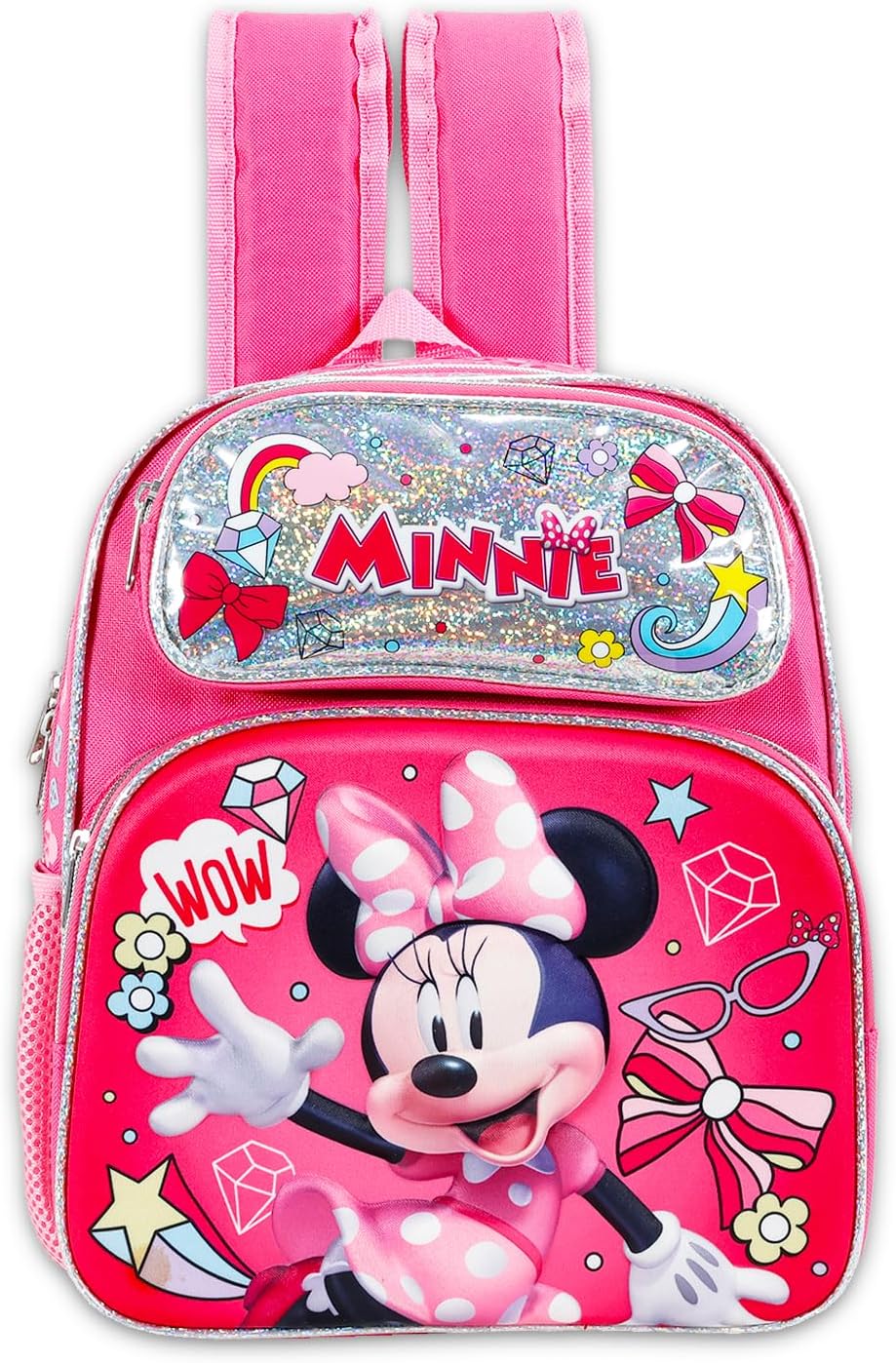 Disney Minnie Mouse Mini Backpack for Kids - Bundle with 12" Small Bag for Girls Plus Water Bottle, Stickers | Minnie Mouse Backpack Purse for Kids, Toddlers