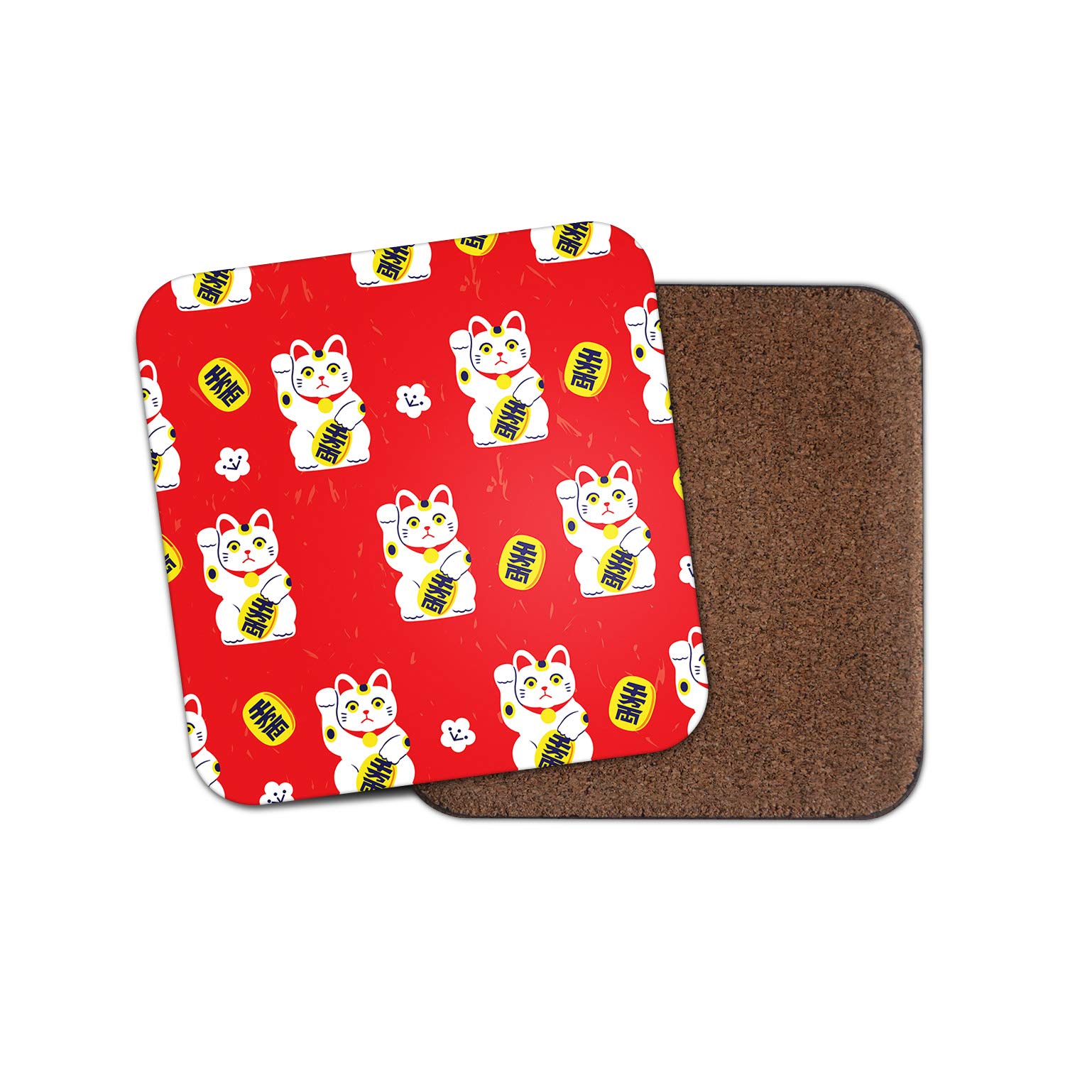 1 x Waving Lucky Cat Coaster - Red Chinese Japanese Japan China #8728