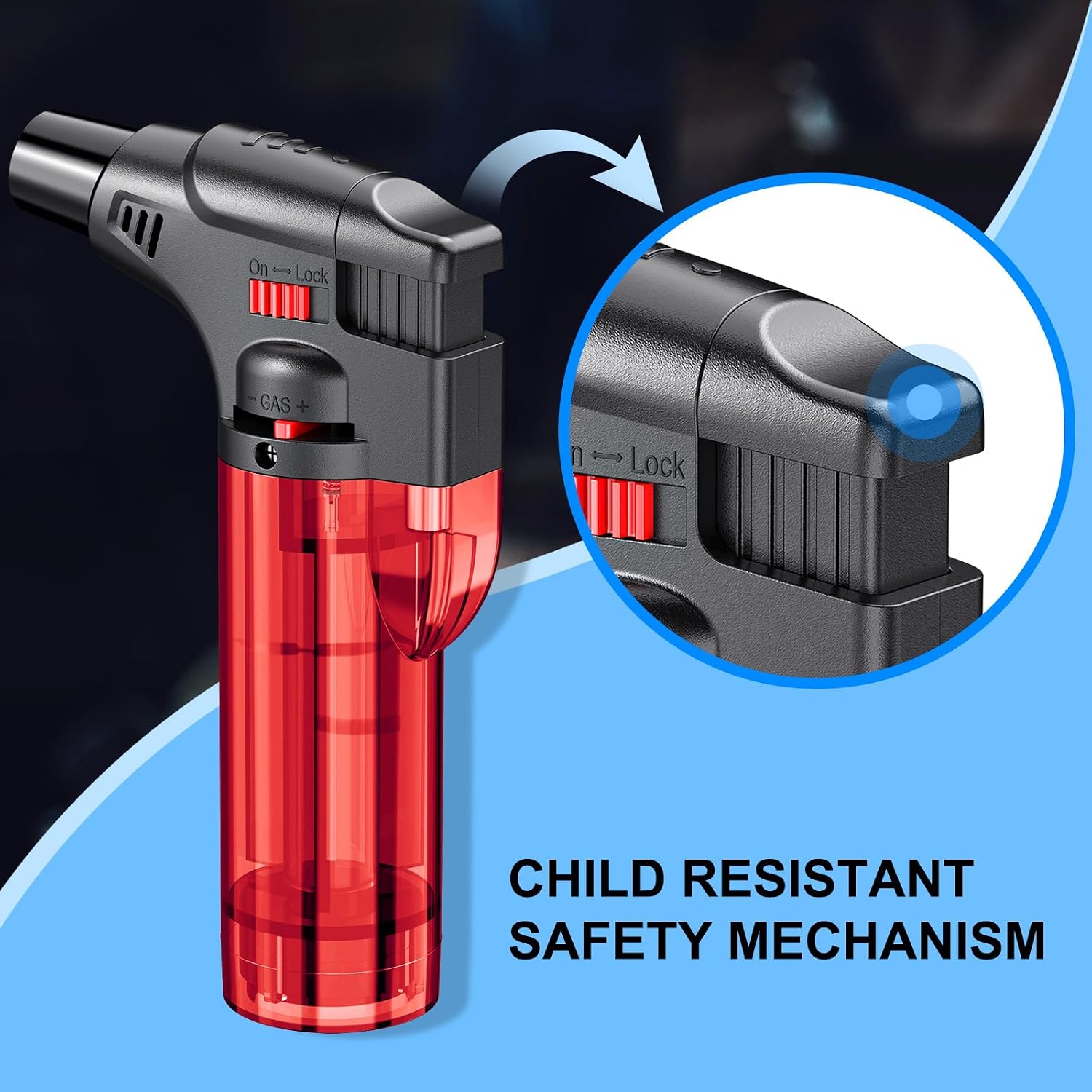 Torch Lighters, 4 Pack, Butane Refillable Jet Flame Torch Lighter, Windproof, Safe, Multi Utility Lighter for Candles, Fireplaces, Campfires, Grill (Without Butane) (Black/Red/Blue/Green)