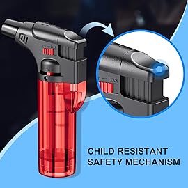 Torch Lighters, 4 Pack, Butane Refillable Jet Flame Torch Lighter, Windproof, Safe, Multi Utility Lighter for Candles, Fireplaces, Campfires, Grill (Without Butane) (Black/Red/Blue/Green)