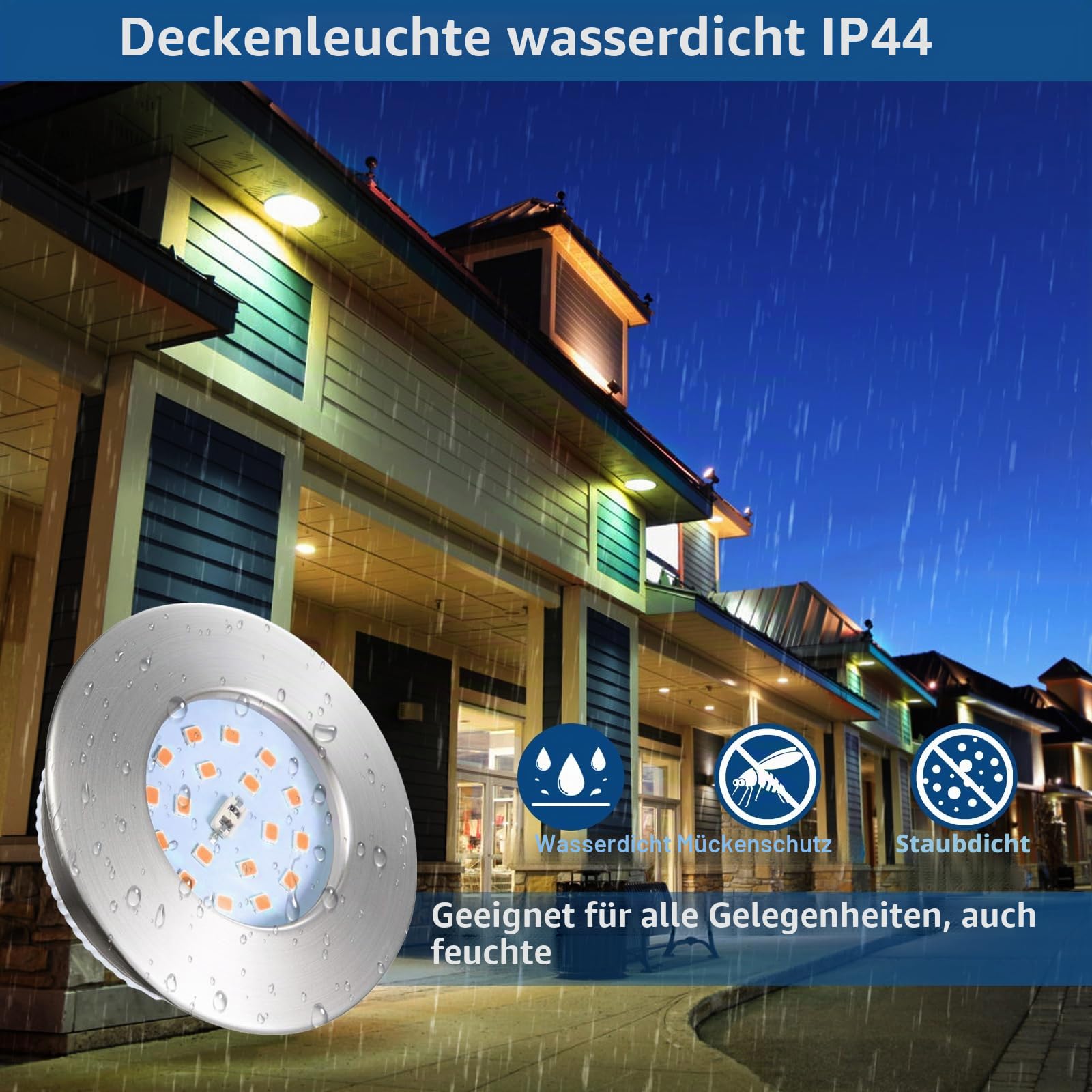 HiBay Einbaustrahler LED 5W Flach LED Spot 230V Badezimmer IP44 Deckenspots 3000K Warmweiß Einbauleuchten Weiß Rund 500lm 6er Set