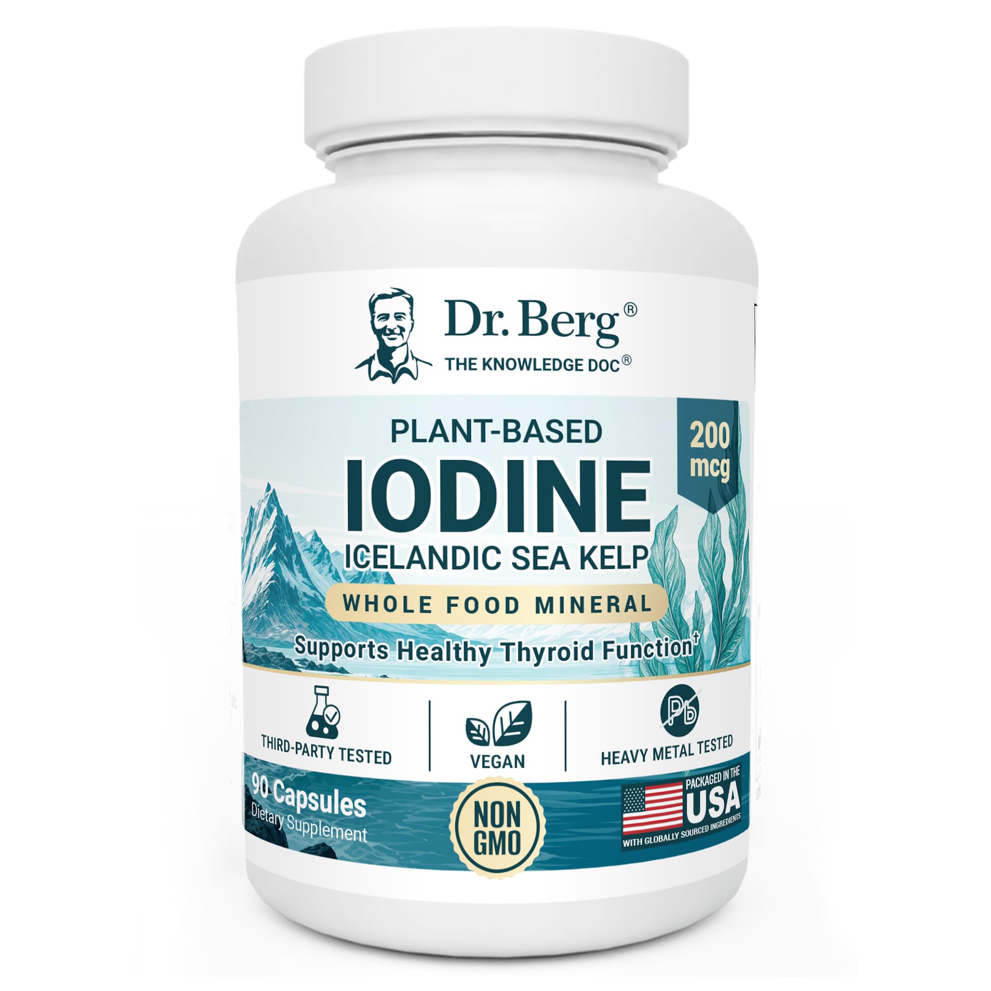 Dr Berg Sea Kelp Enhanced Iodine - 200 mcg Premium joodi - Merevetikate segu sisaldab Klamath Blue-Green Vetikad & Sea Kelp - 90 kapslit