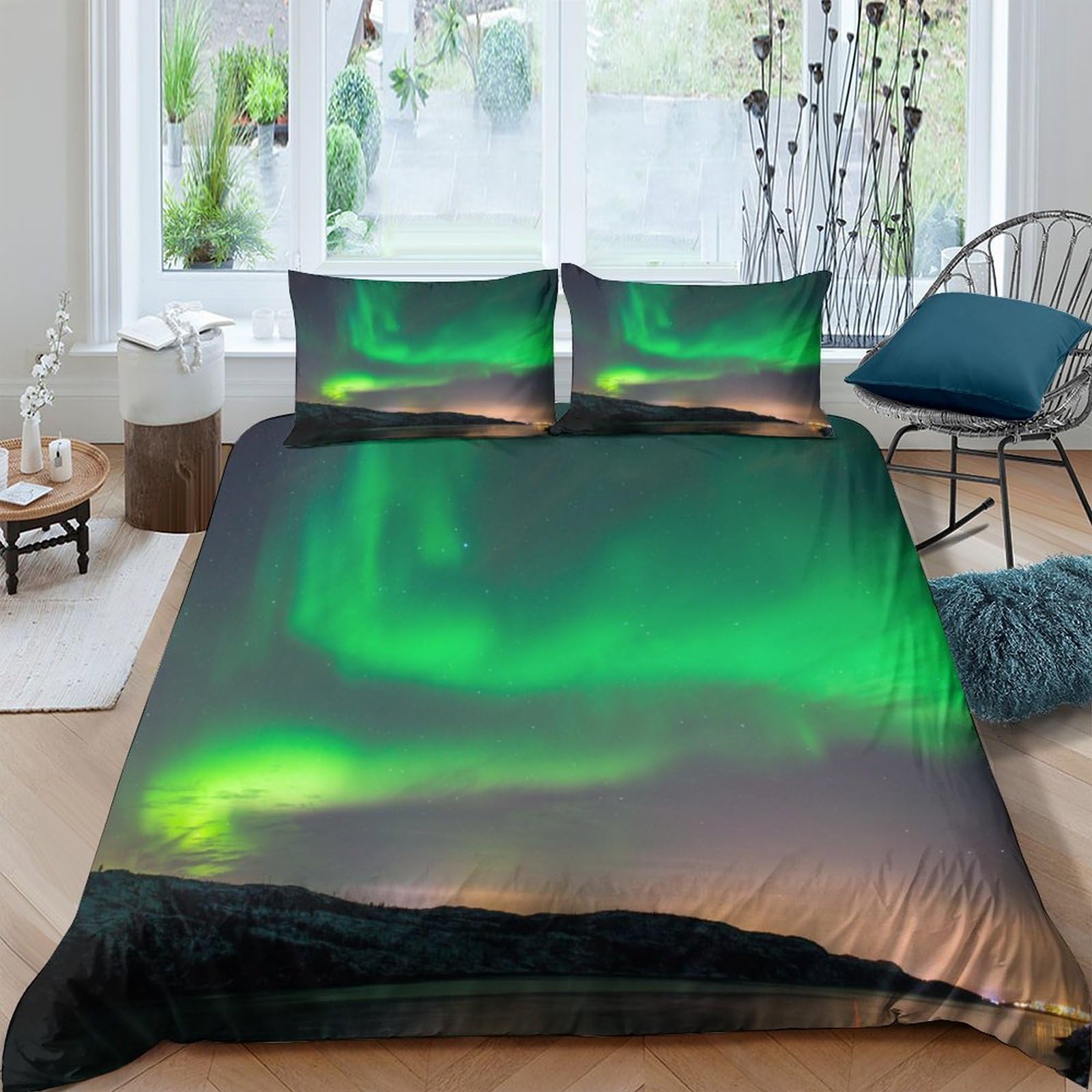 BARDYS Aurora Duvet Cover Set for Childrens And Adults 3D Printed Bedding Set Nature Comforter Cover Soft Microfiber with Zipper Quilt Cover with Pillowcaser Double（200x200cm）