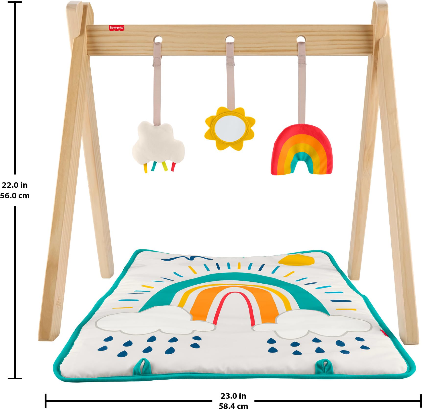 Fisher-Price Tappetino da Gioco in Legno Activity Gym con Telaio in Legno, 3 attività sensoriali per Gioco di Sviluppo Neonato a Partire da 0 Mesi